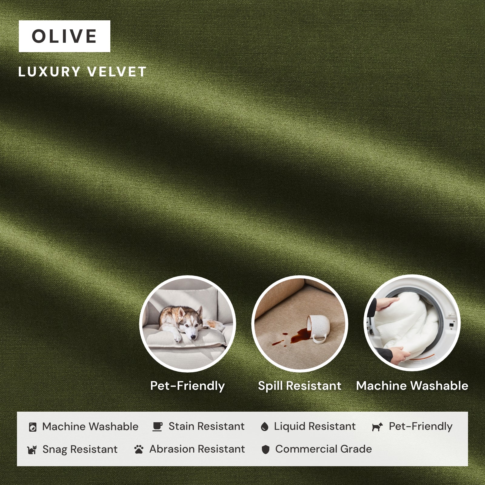 Elevate Comfort Layer Set for 3-Seater | Luxury Velvet in Olive - Image 6