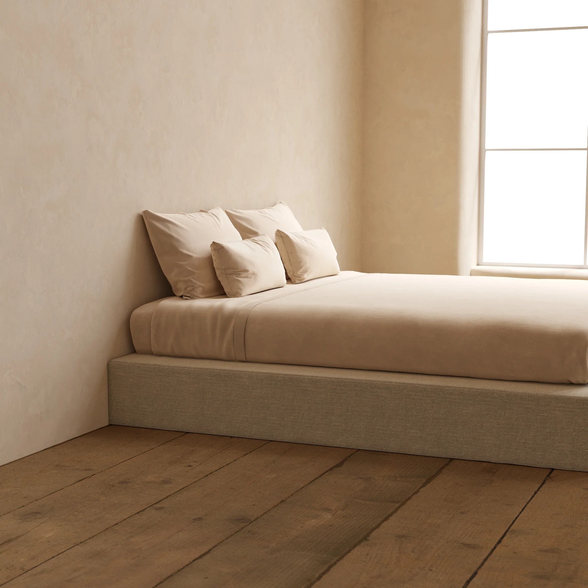King Upholstered Platform Bed | Blended Weave in Oat - Image 7