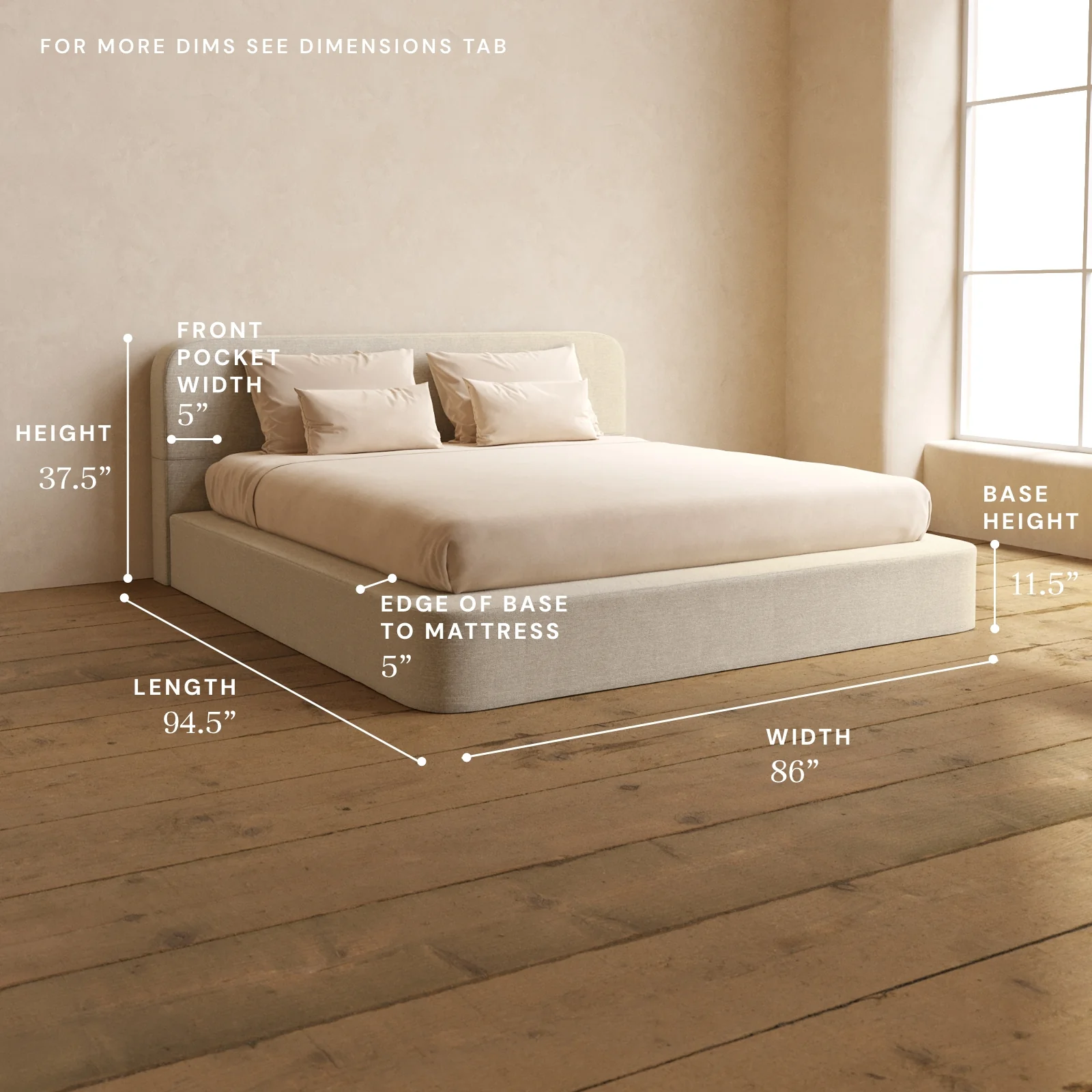 King Upholstered Platform Bed + Headboard | Blended Weave in Oat - Image 5
