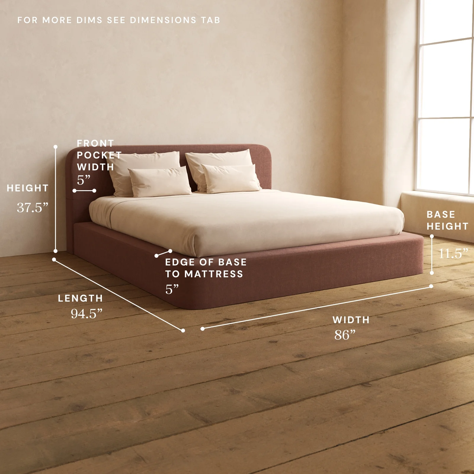 King Upholstered Platform Bed + Headboard | Heirloom Velvet in Chestnut - Image 5