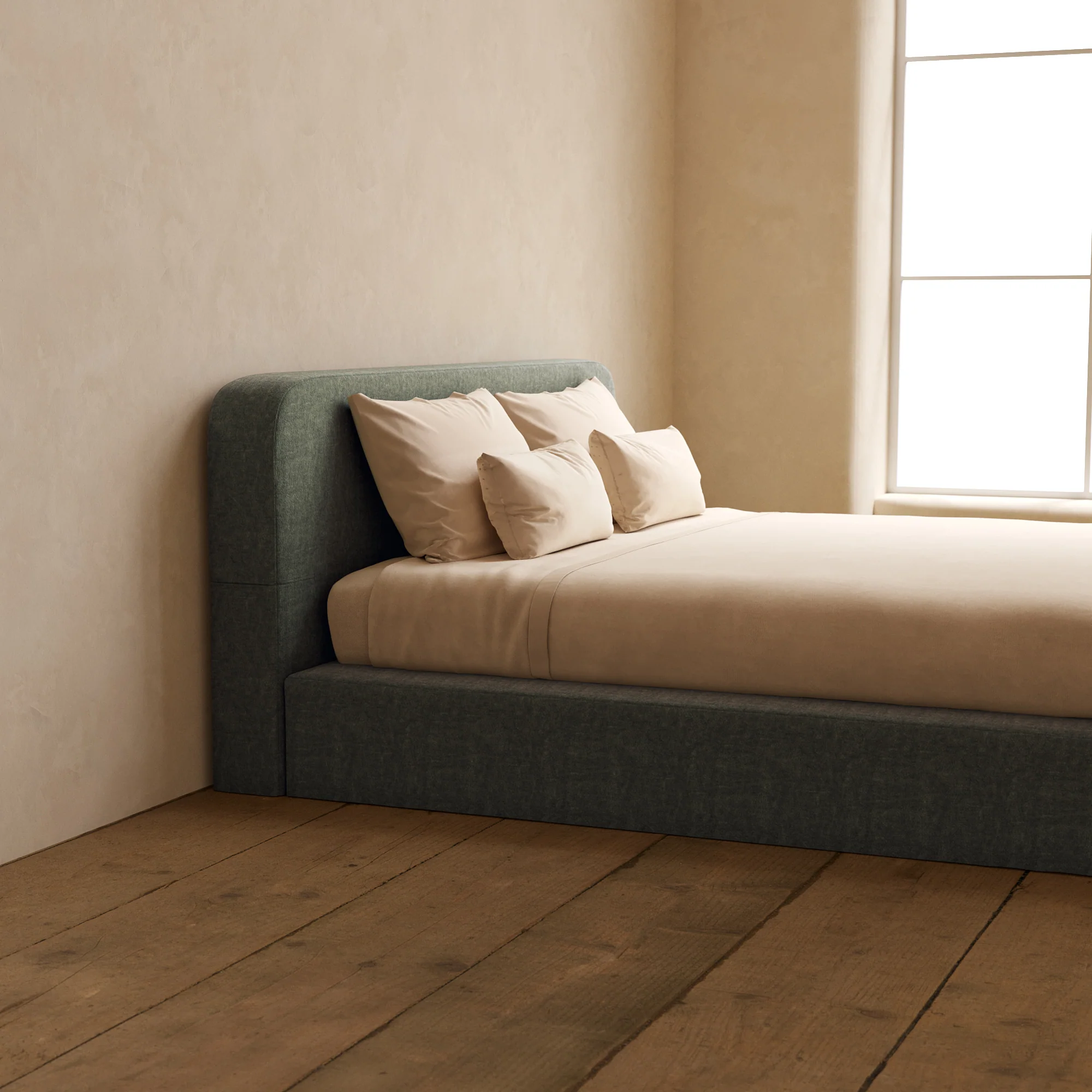 King Upholstered Platform Bed + Headboard | Heirloom Velvet in Willow - Image 7