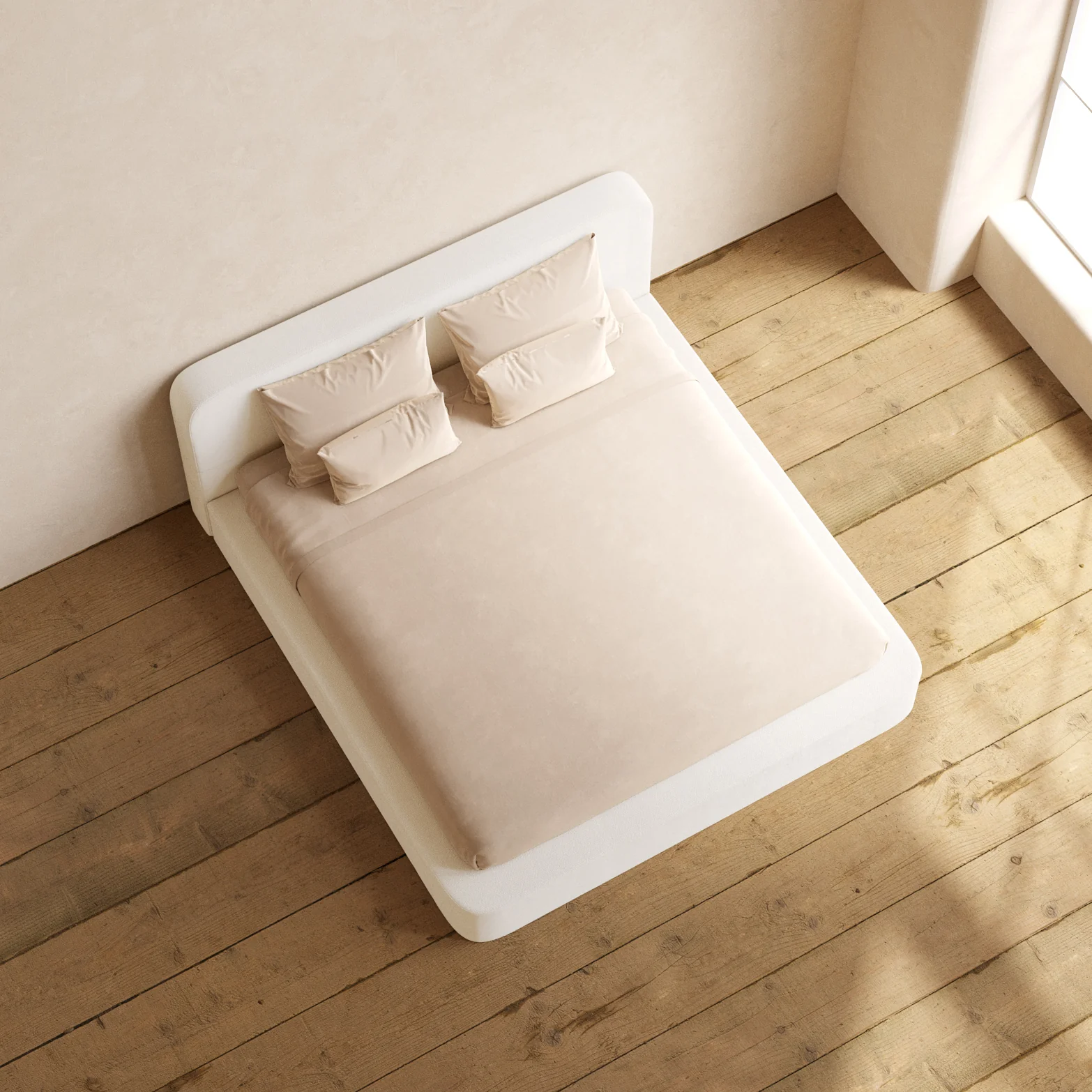 King Upholstered Platform Bed + Headboard | Knit Velvet in Powder - Image 8