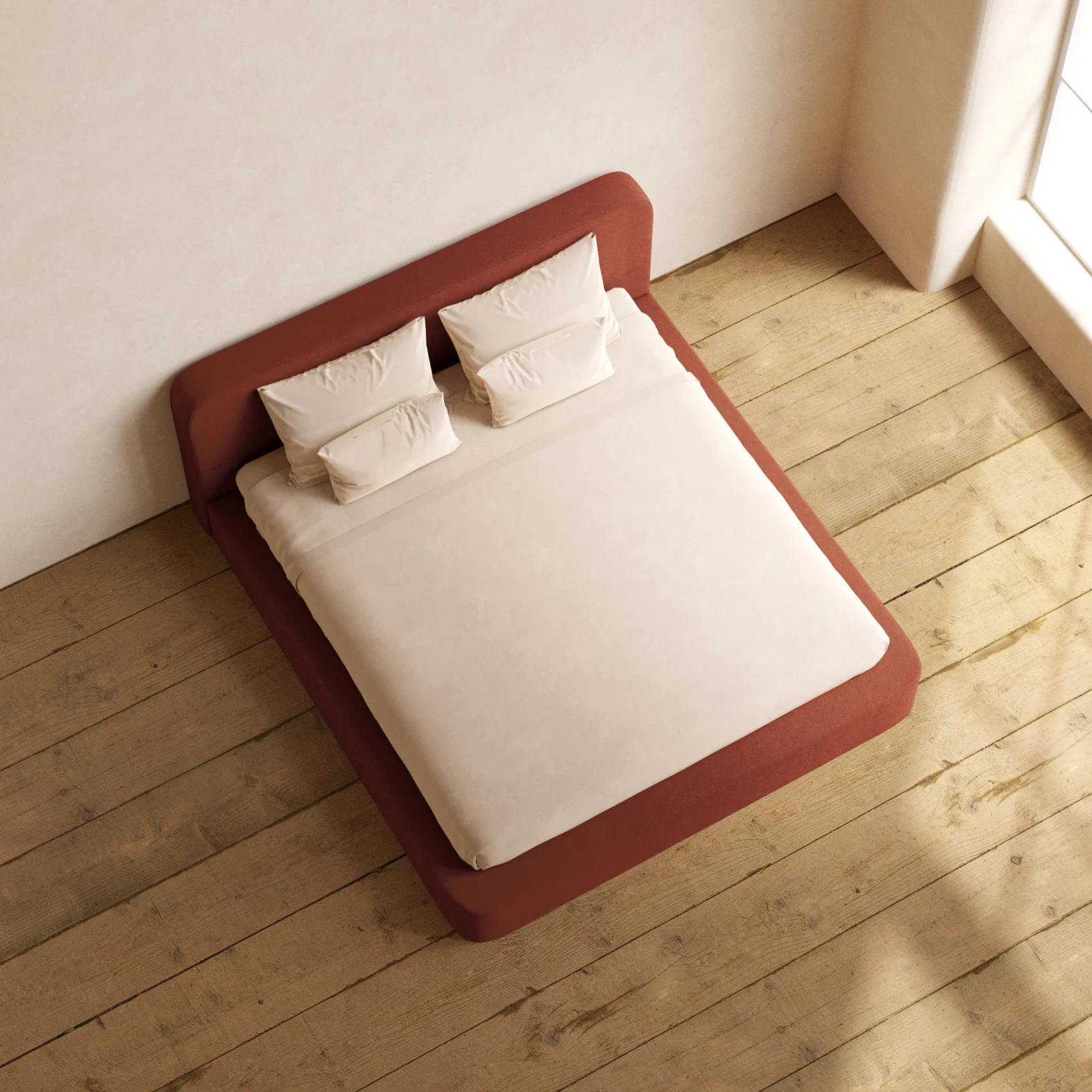 King Upholstered Platform Bed + Headboard | Knit Velvet in Rust - Image 8