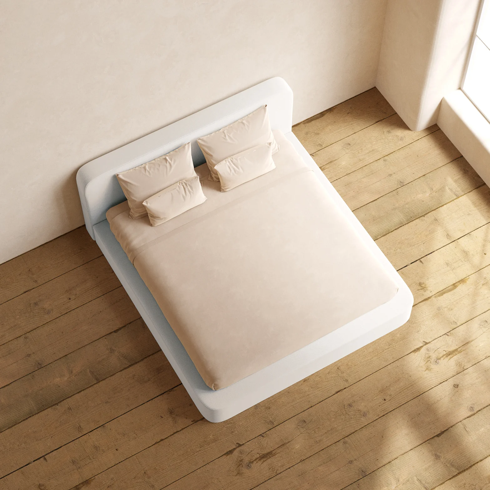 King Upholstered Platform Bed + Headboard | Luxe Corduroy in Milk - Image 8