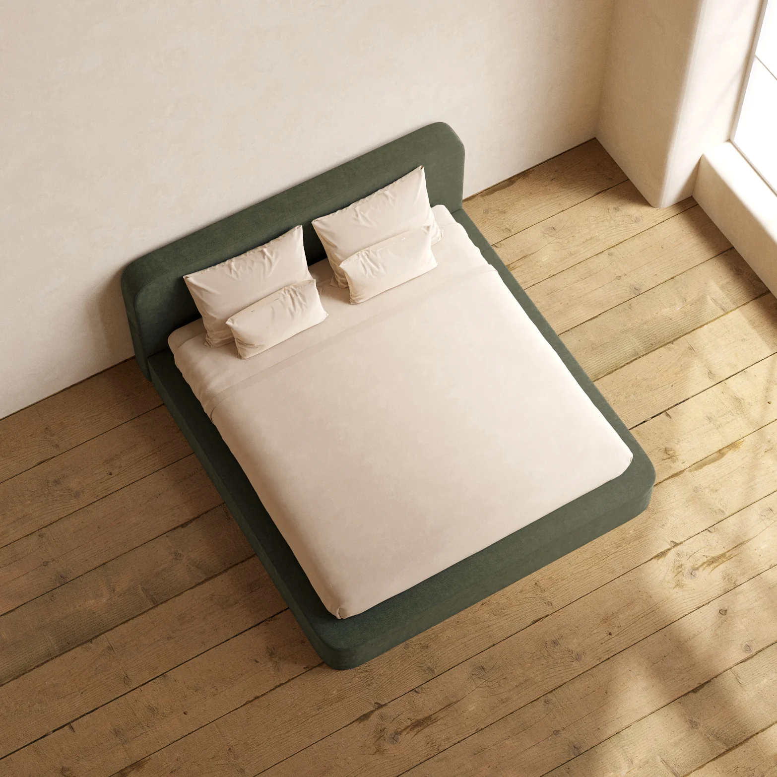 King Upholstered Platform Bed + Headboard | Luxe Corduroy in Olivine - Image 8
