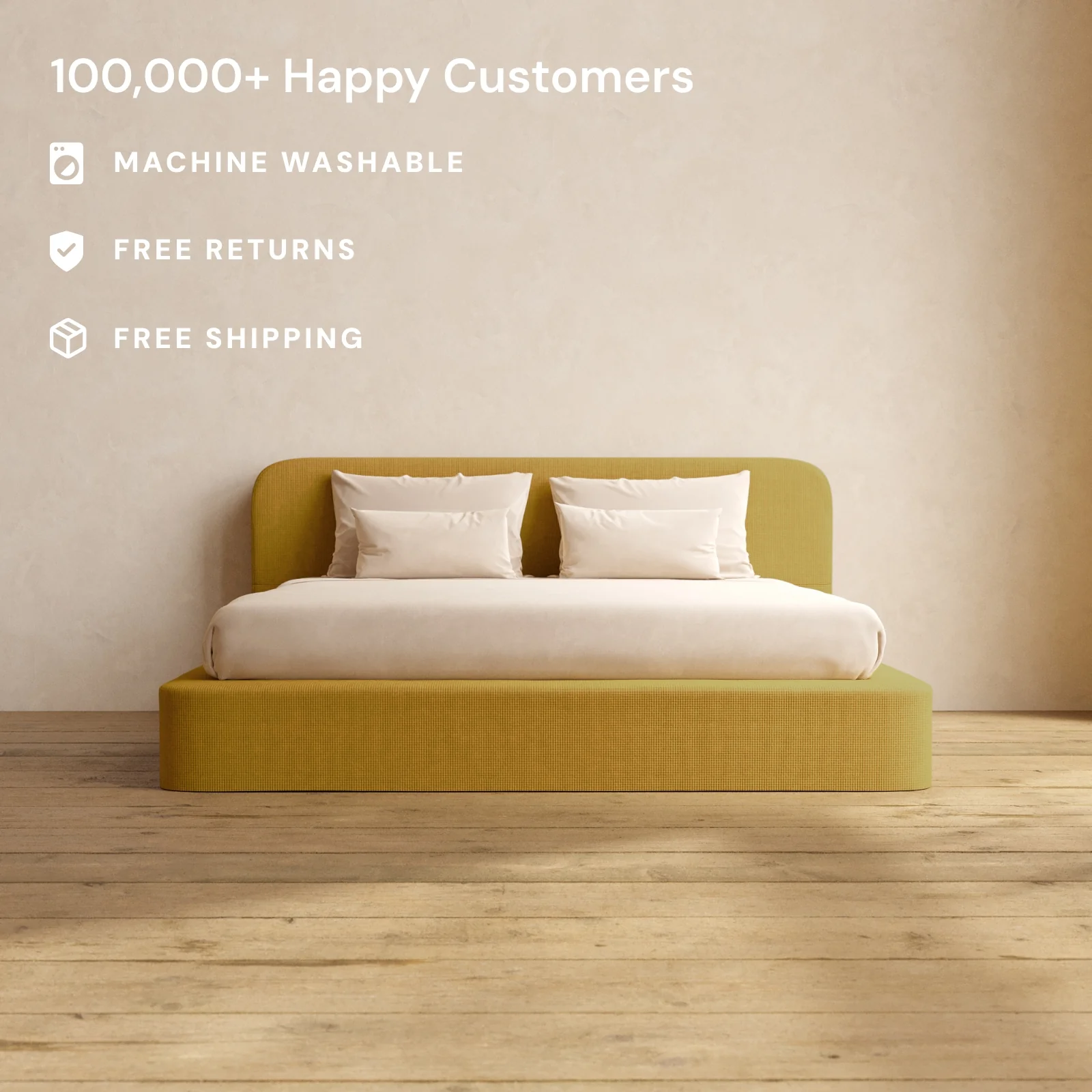 King Upholstered Platform Bed + Headboard | Mizu Weave in Kiiro - Image 2