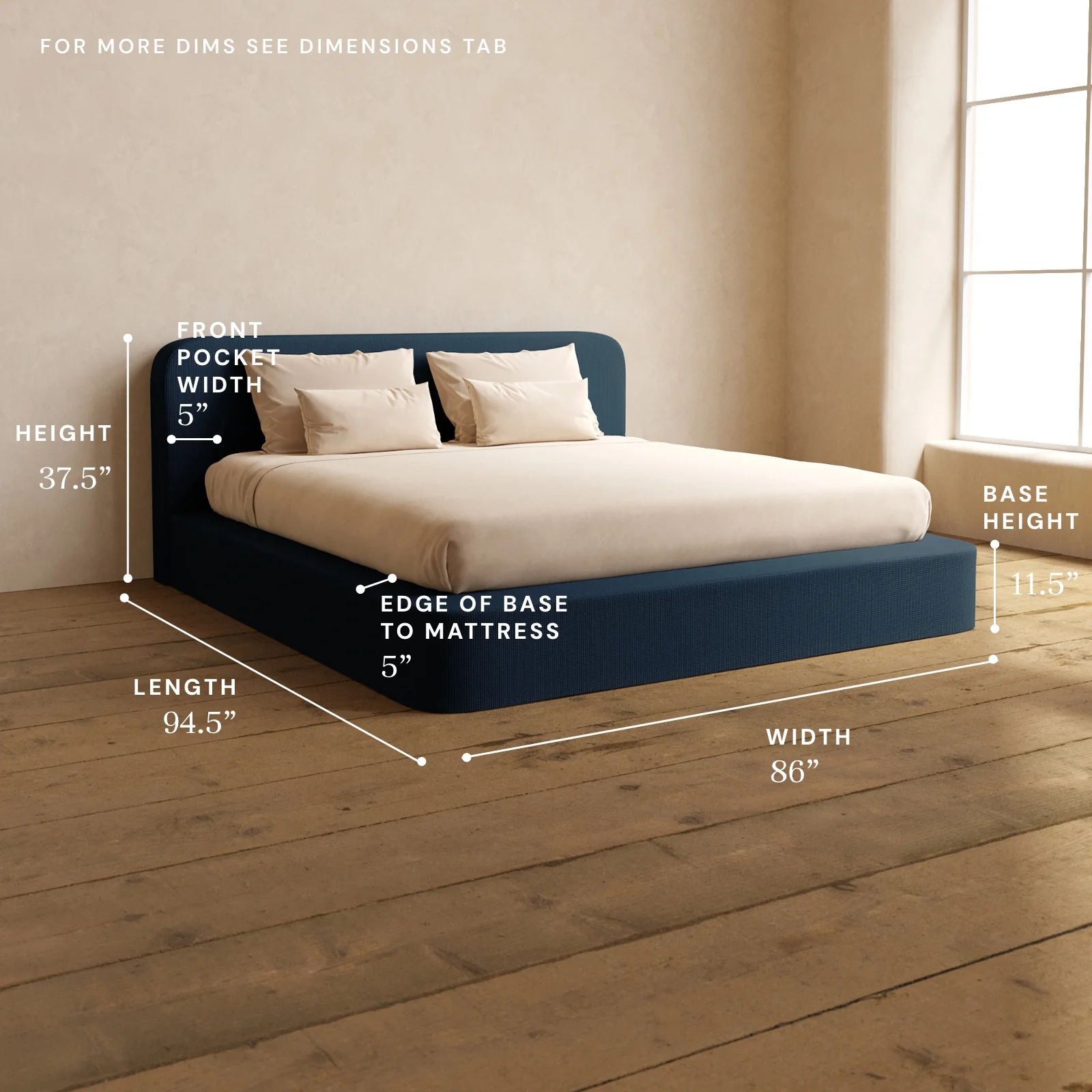 King Upholstered Platform Bed + Headboard | Mizu Weave in Sumi - Image 5