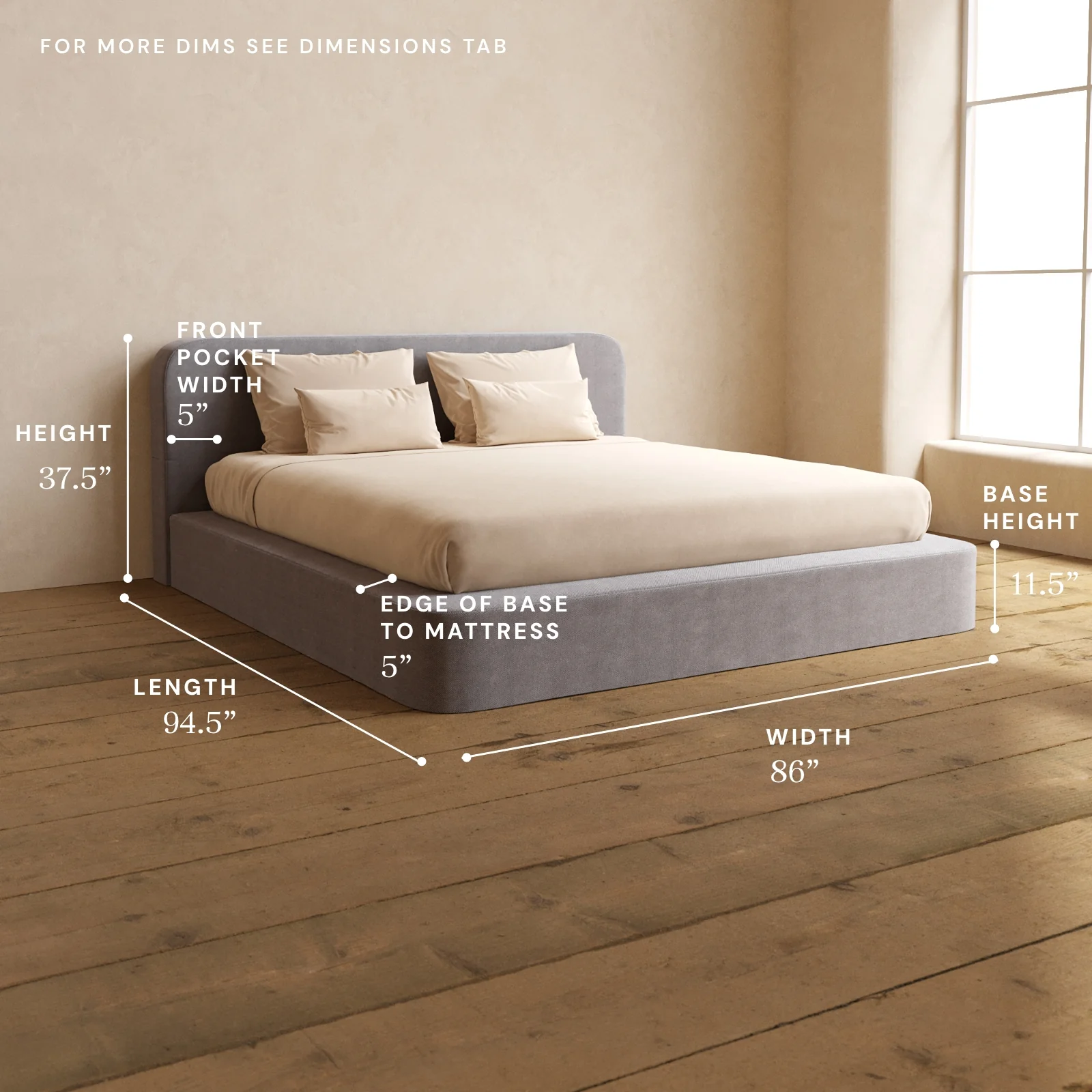 King Upholstered Platform Bed + Headboard | Plush Weave in Ash - Image 5
