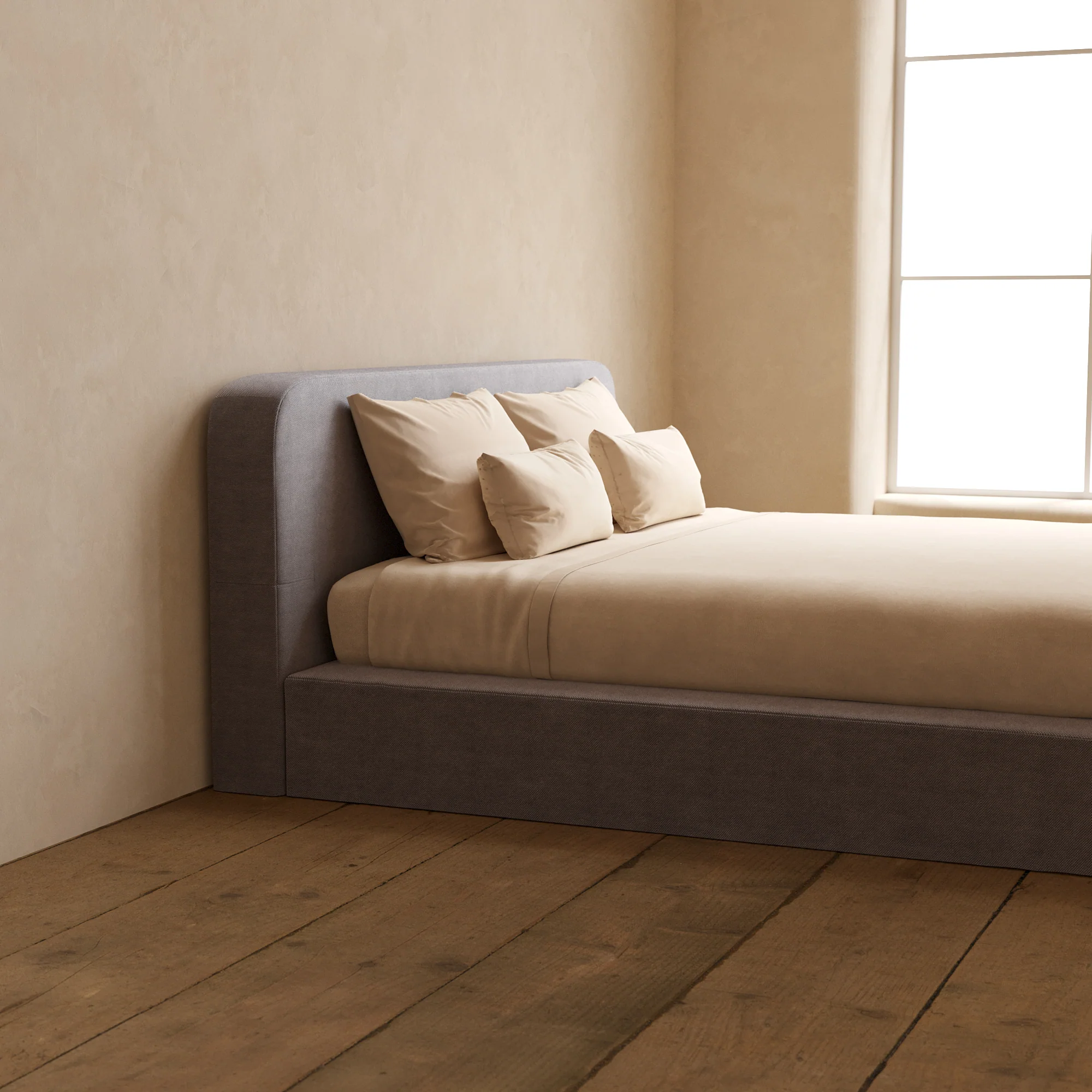 King Upholstered Platform Bed + Headboard | Plush Weave in Ash - Image 7