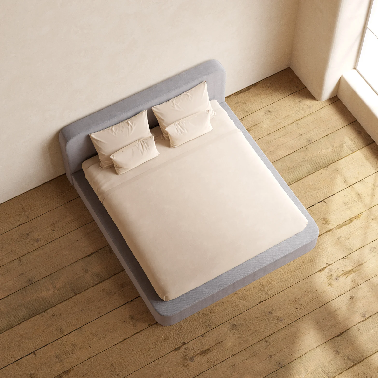 King Upholstered Platform Bed + Headboard | Plush Weave in Ash - Image 8