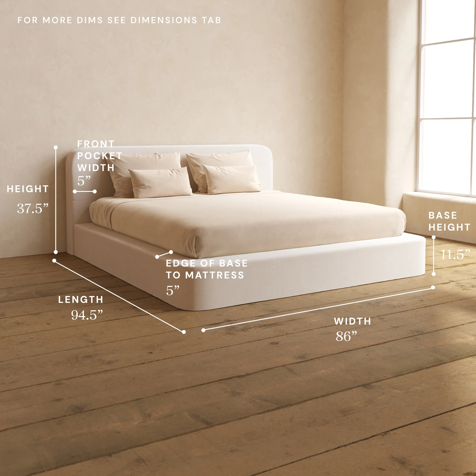 King Upholstered Platform Bed + Headboard | Plush Weave in Eggshell - Image 5