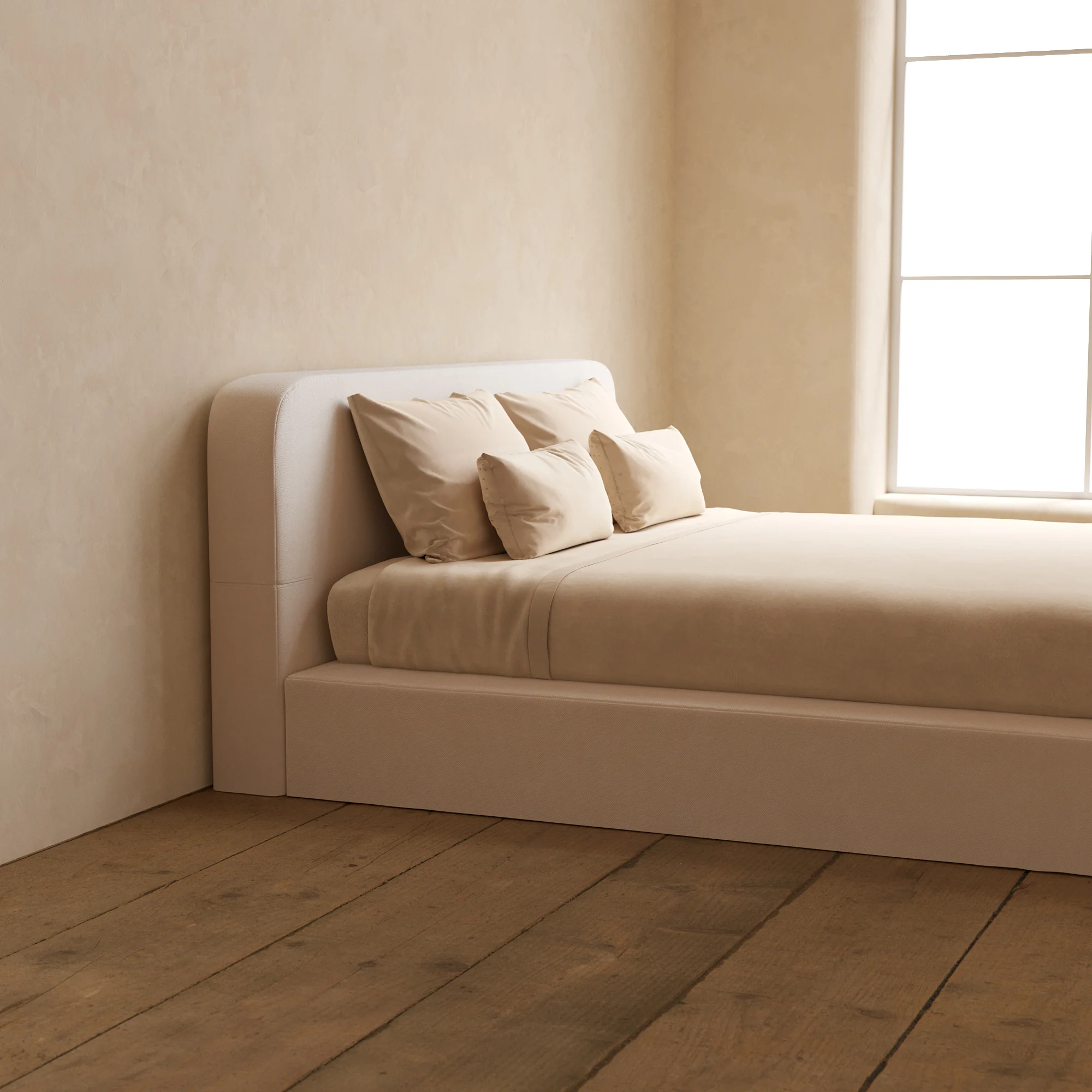 King Upholstered Platform Bed + Headboard | Plush Weave in Eggshell - Image 7