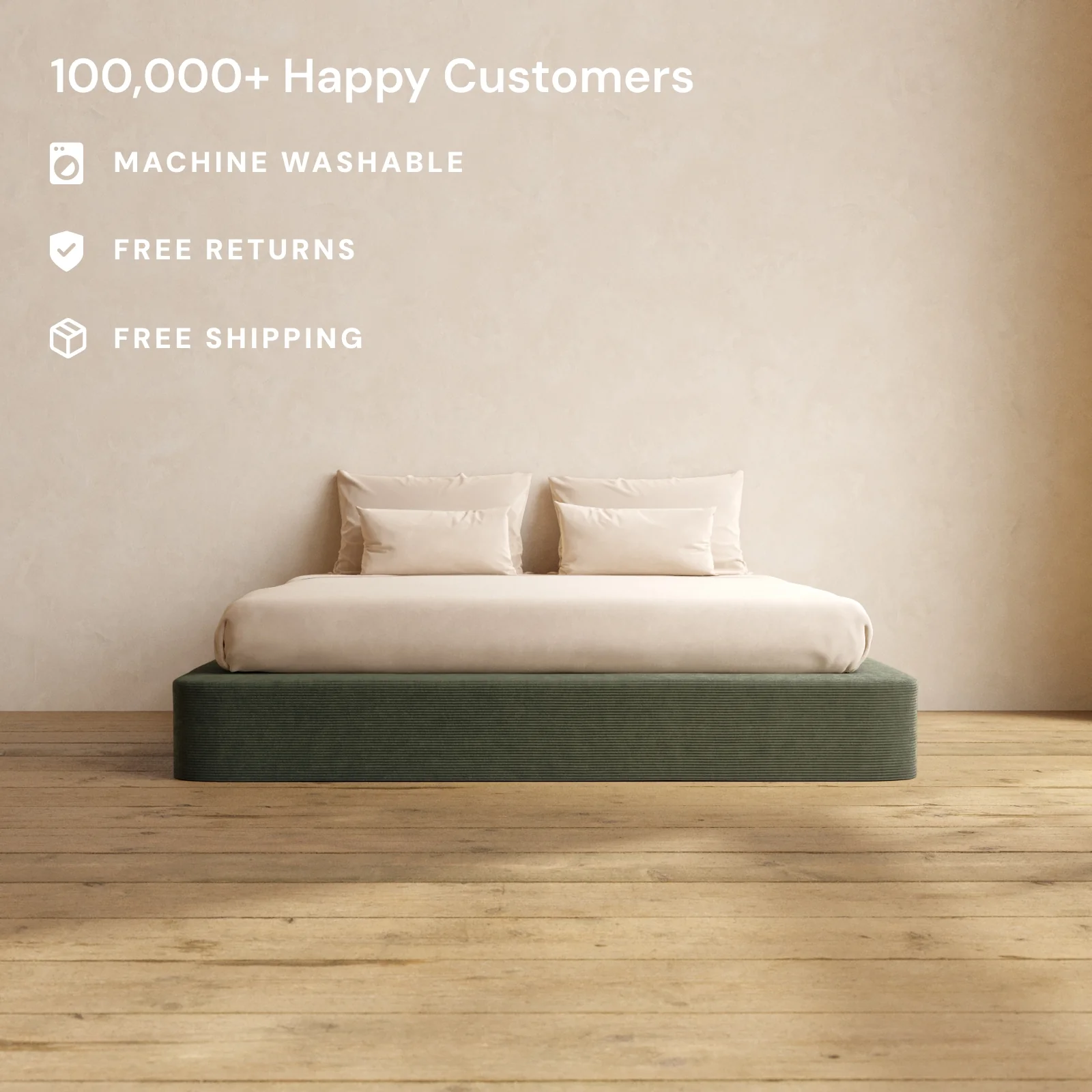 King Upholstered Platform Bed | Luxe Corduroy in Olivine - Image 2