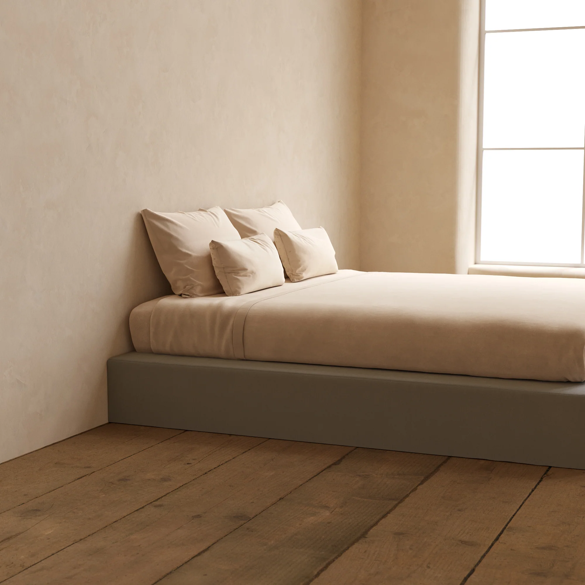 King Upholstered Platform Bed | Micro Chenille in Pumice - Image 7