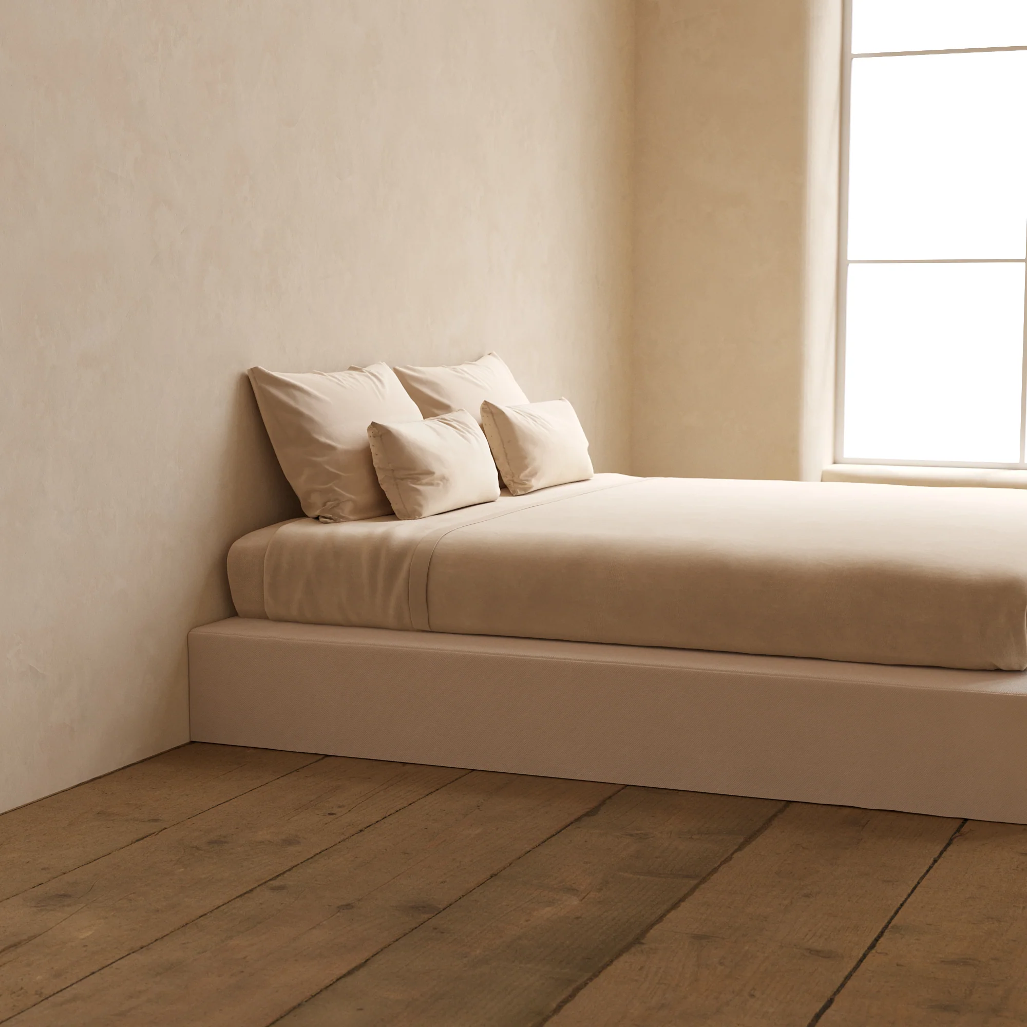 King Upholstered Platform Bed | Plush Weave in Eggshell - Image 7