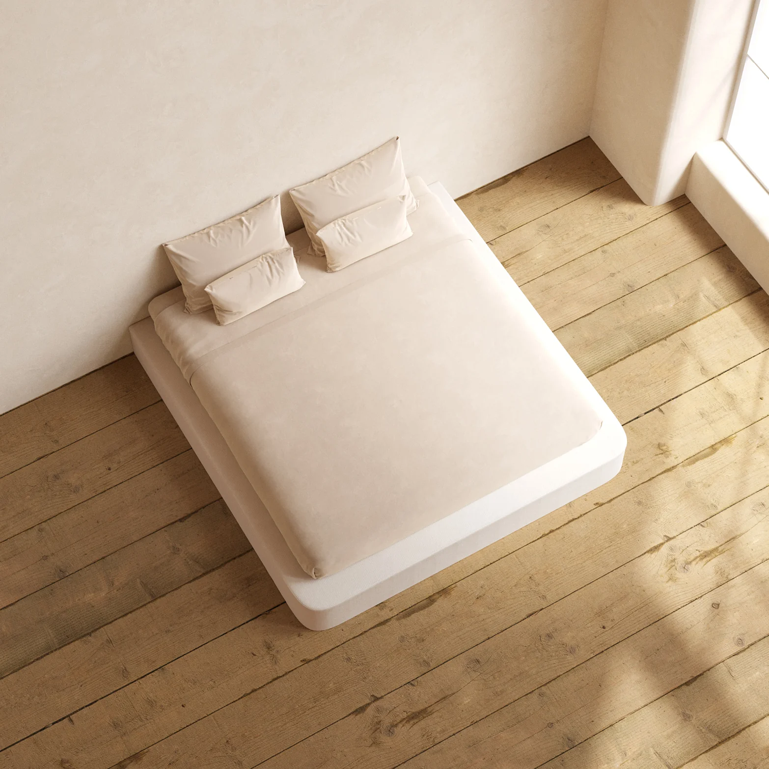 King Upholstered Platform Bed | Plush Weave in Eggshell - Image 8