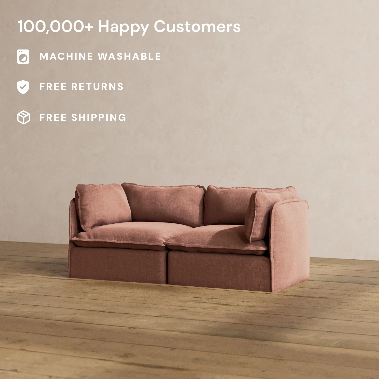 Modular Washable 2-Seater in Chestnut | Deluxe+ Seat | Cloud Pillow - Image 2