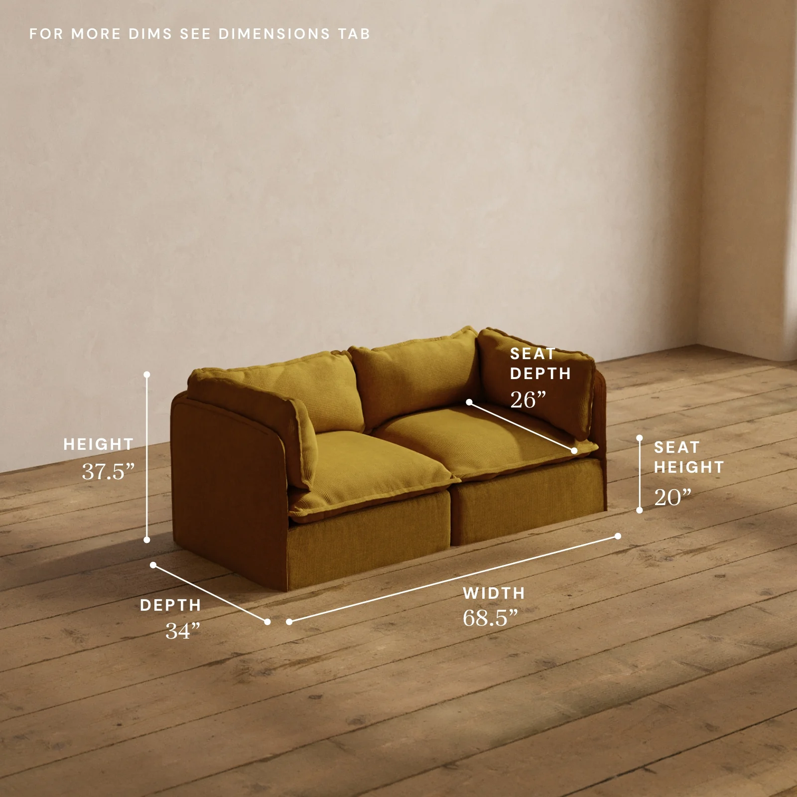 Modular Washable 2-Seater in Kiiro | Deluxe+ Seat | Cloud Pillow - Image 5