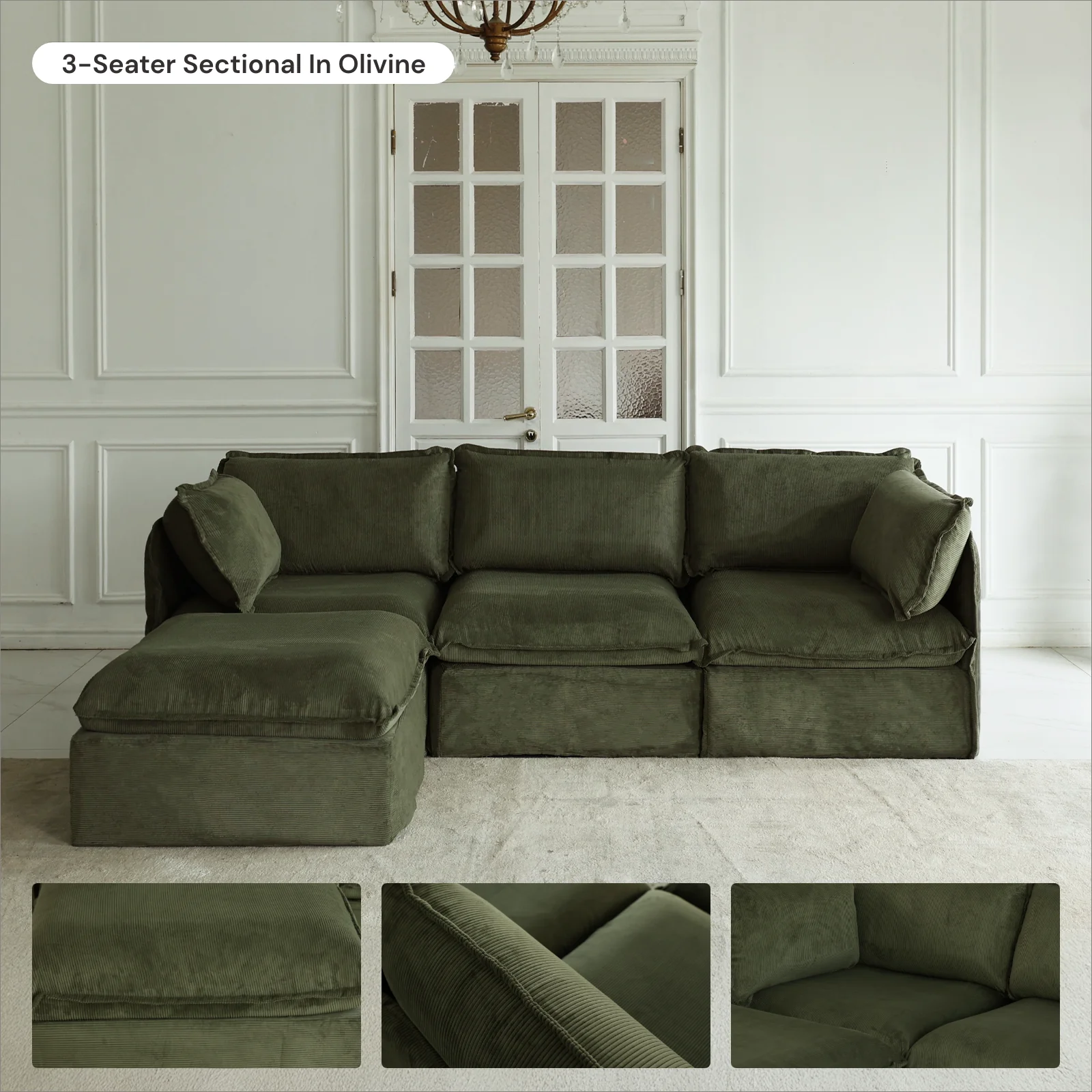 Modular Washable 2-Seater in Olivine | Deluxe+ Seat | Cloud Pillow - Image 7