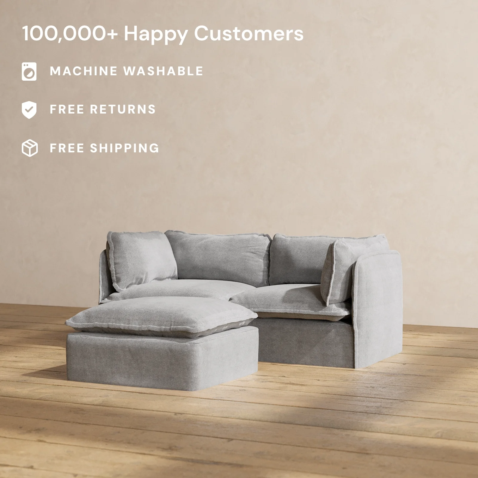 Modular Washable 2-Seater + Ottoman in Ash | Memorix+ Seat | Contour Pillow - Image 2