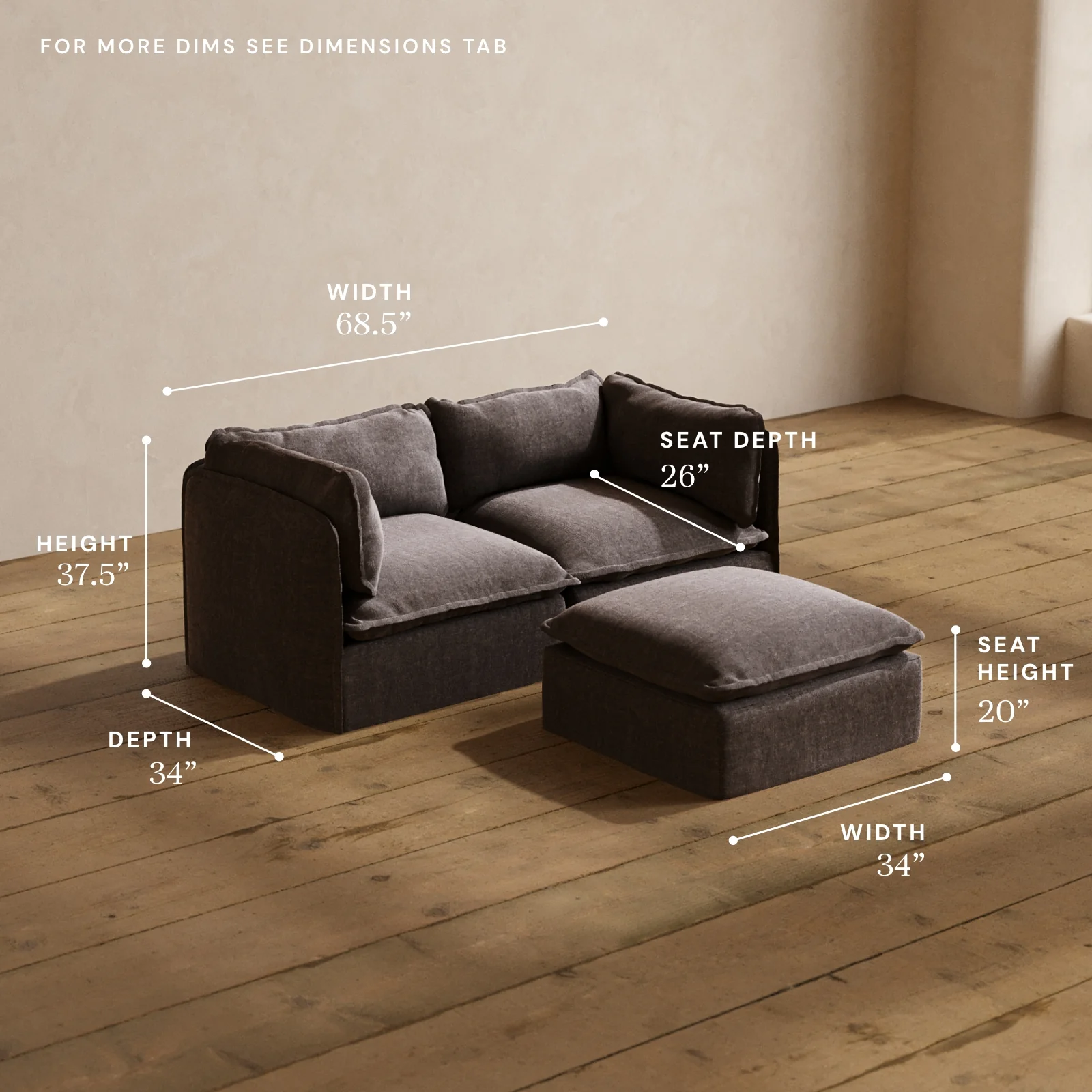 Modular Washable 2-Seater + Ottoman in Caviar | Deluxe+ Seat | Cloud Pillow - Image 5