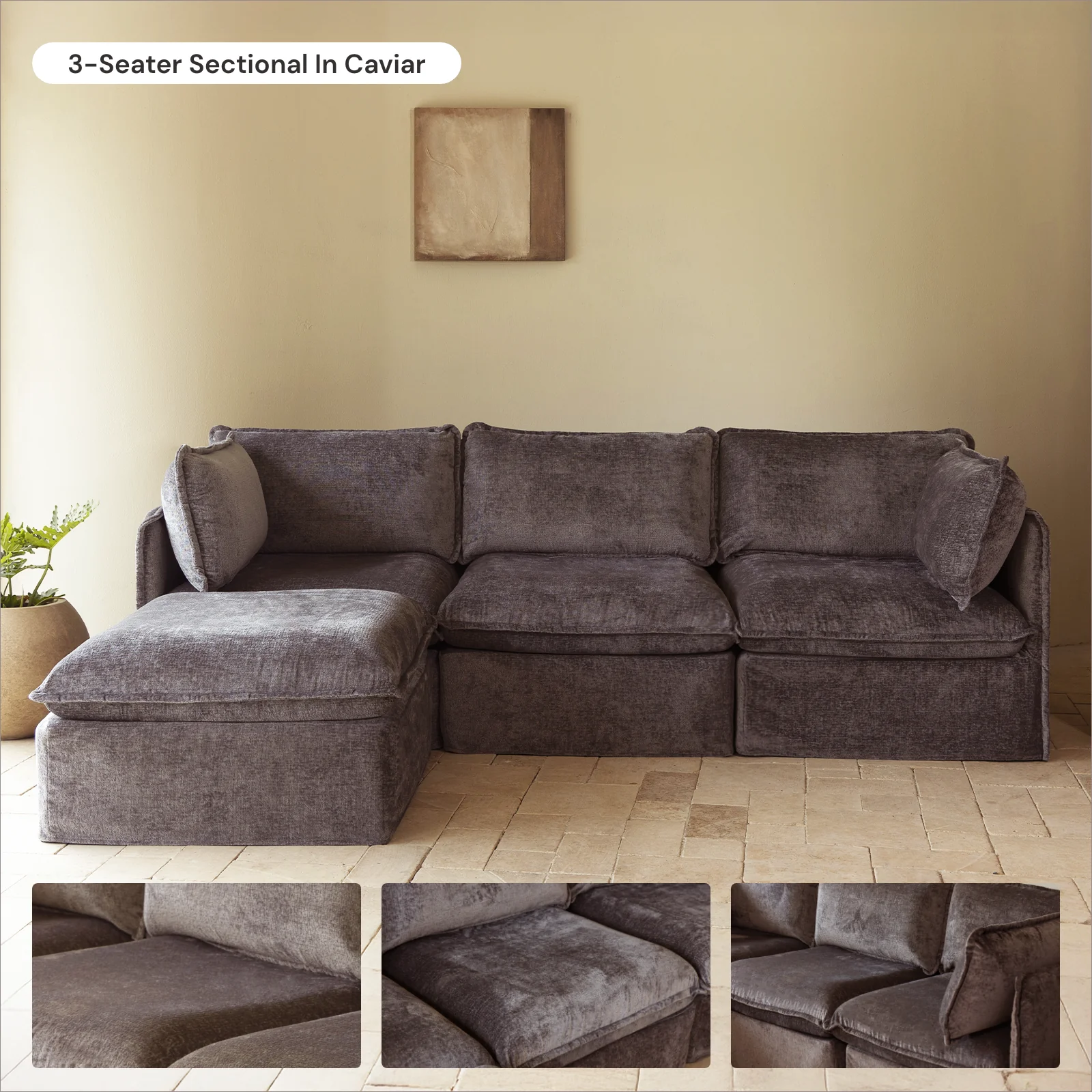 Modular Washable 2-Seater + Ottoman in Caviar | Deluxe+ Seat | Cloud Pillow - Image 7
