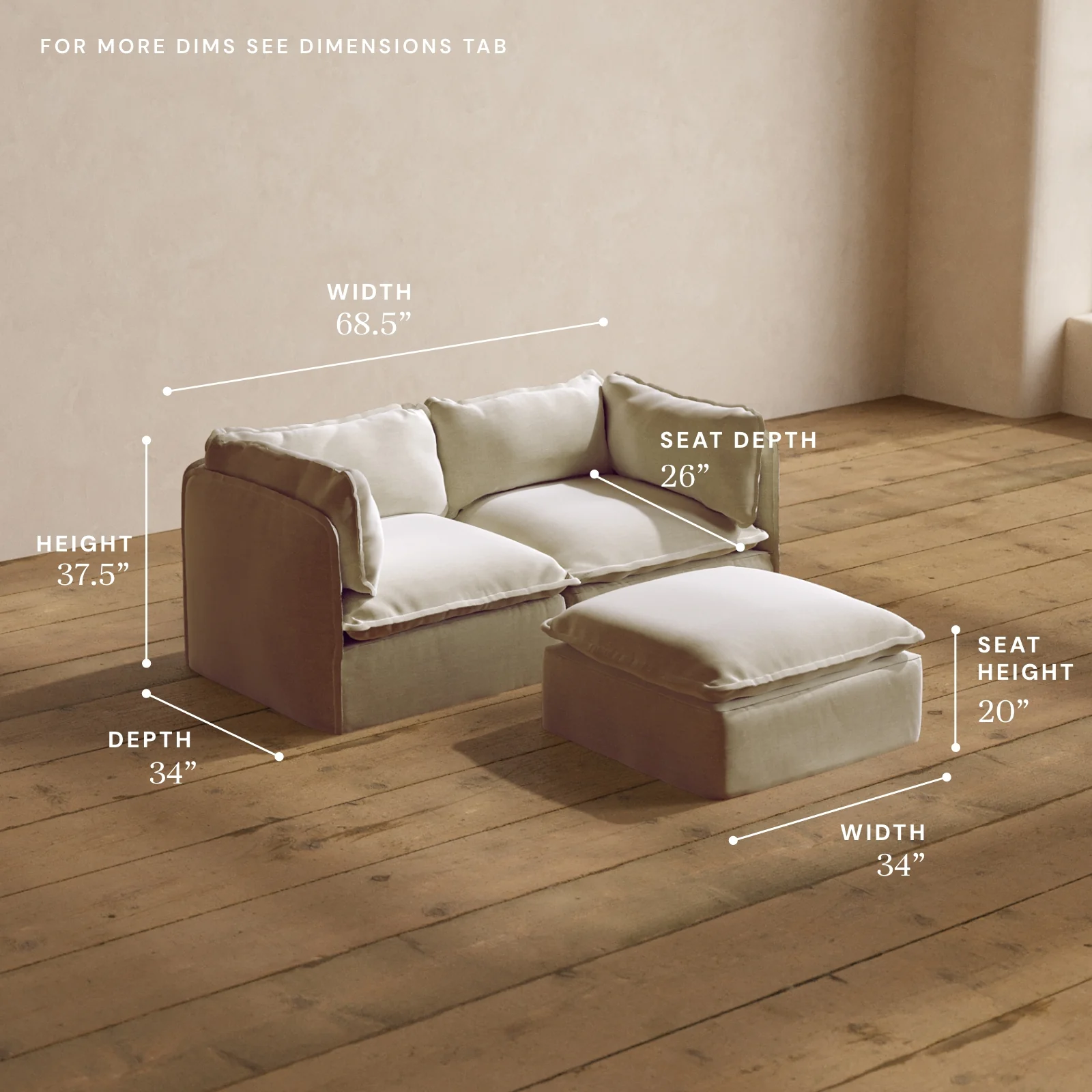Modular Washable 2-Seater + Ottoman in Coco | Deluxe+ Seat | Cloud Pillow - Image 5