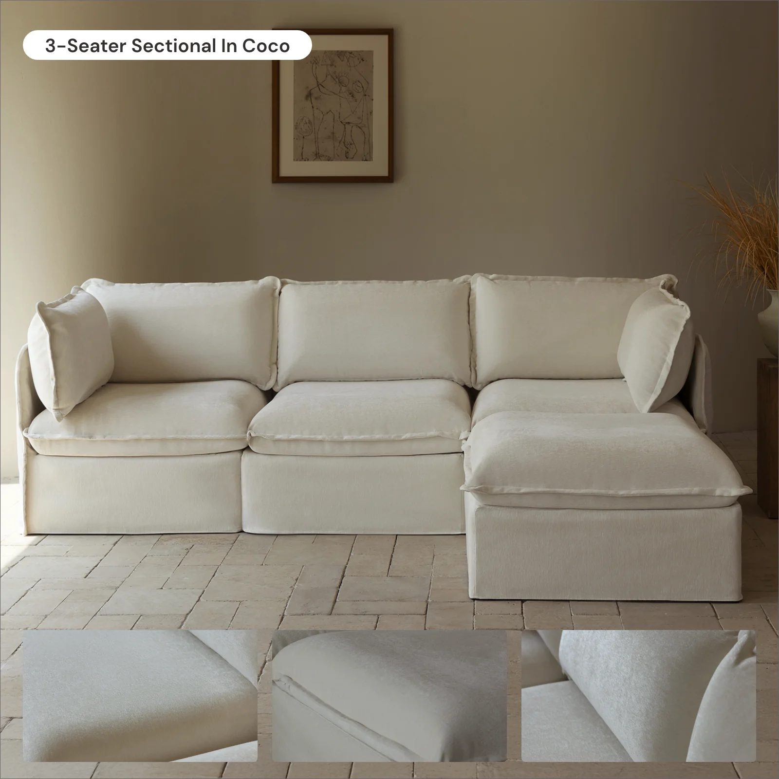 Modular Washable 2-Seater + Ottoman in Coco | Deluxe+ Seat | Cloud Pillow - Image 7