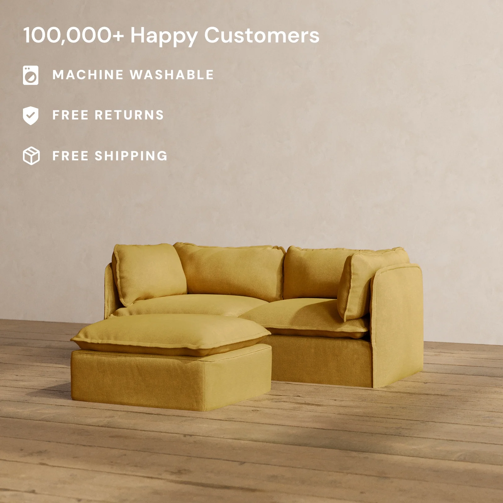 Modular Washable 2-Seater + Ottoman in Kiiro | Deluxe+ Seat | Cloud Pillow - Image 2