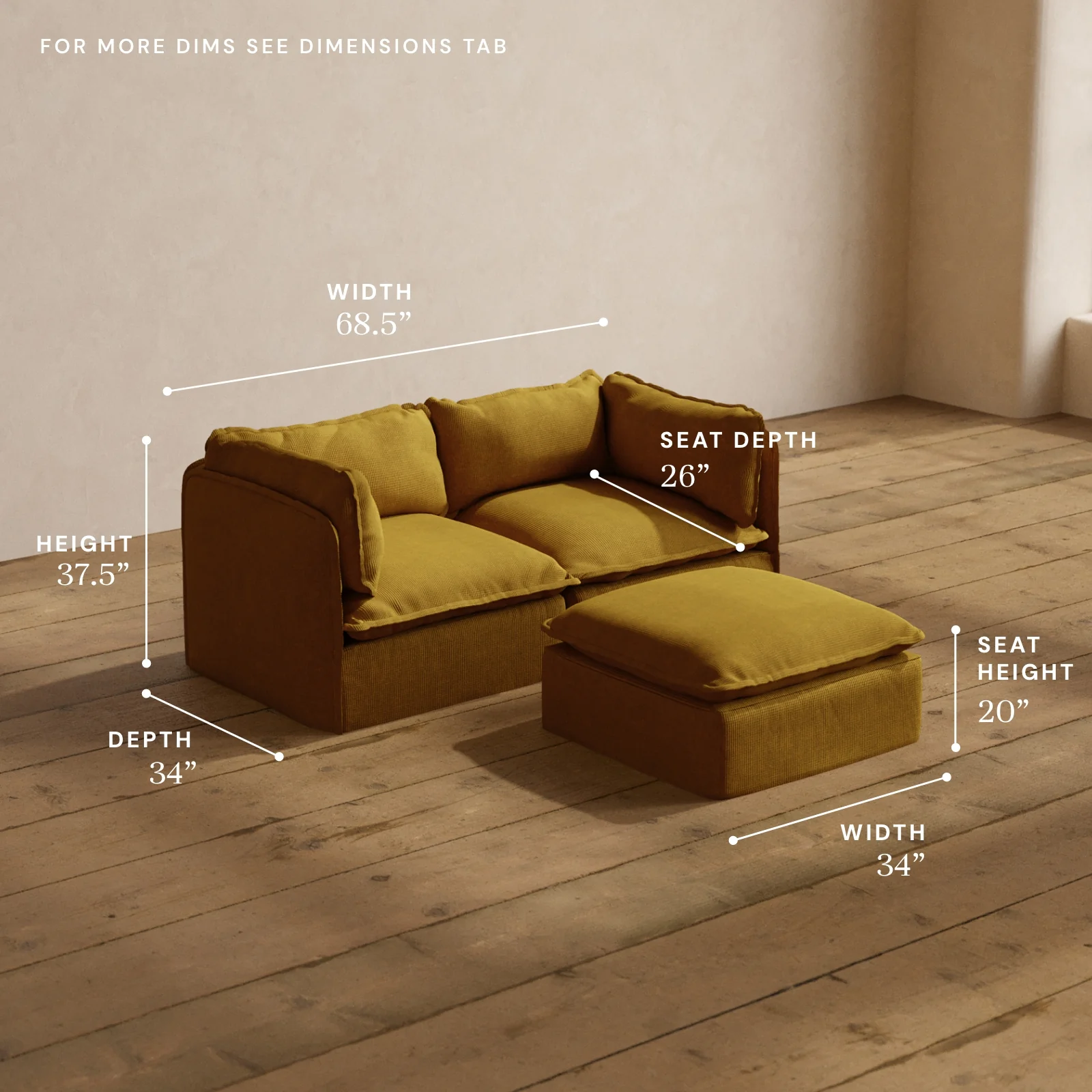 Modular Washable 2-Seater + Ottoman in Kiiro | Memorix+ Seat | Contour Pillow - Image 5