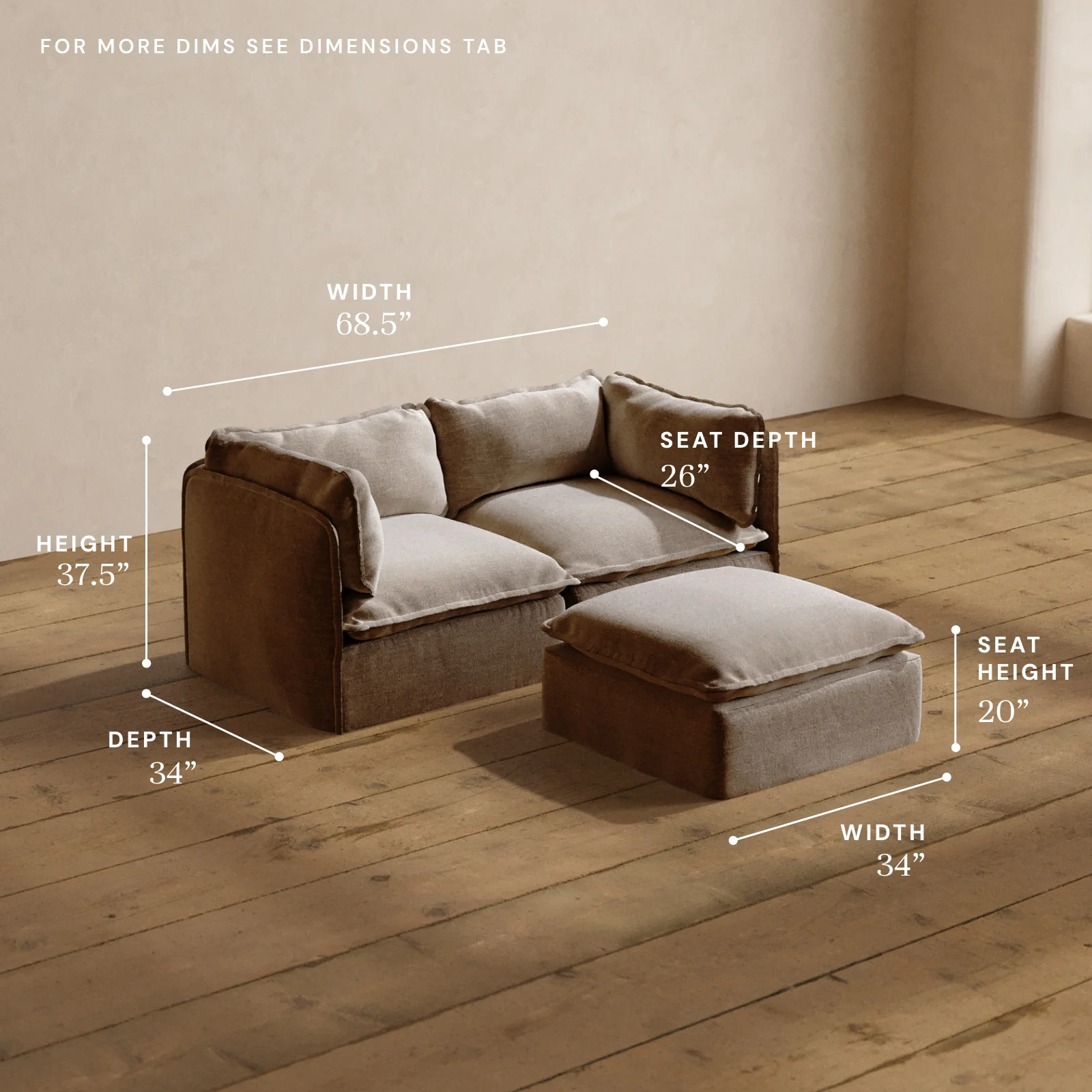 Modular Washable 2-Seater + Ottoman in Mist | Memorix+ Seat | Contour Pillow - Image 5