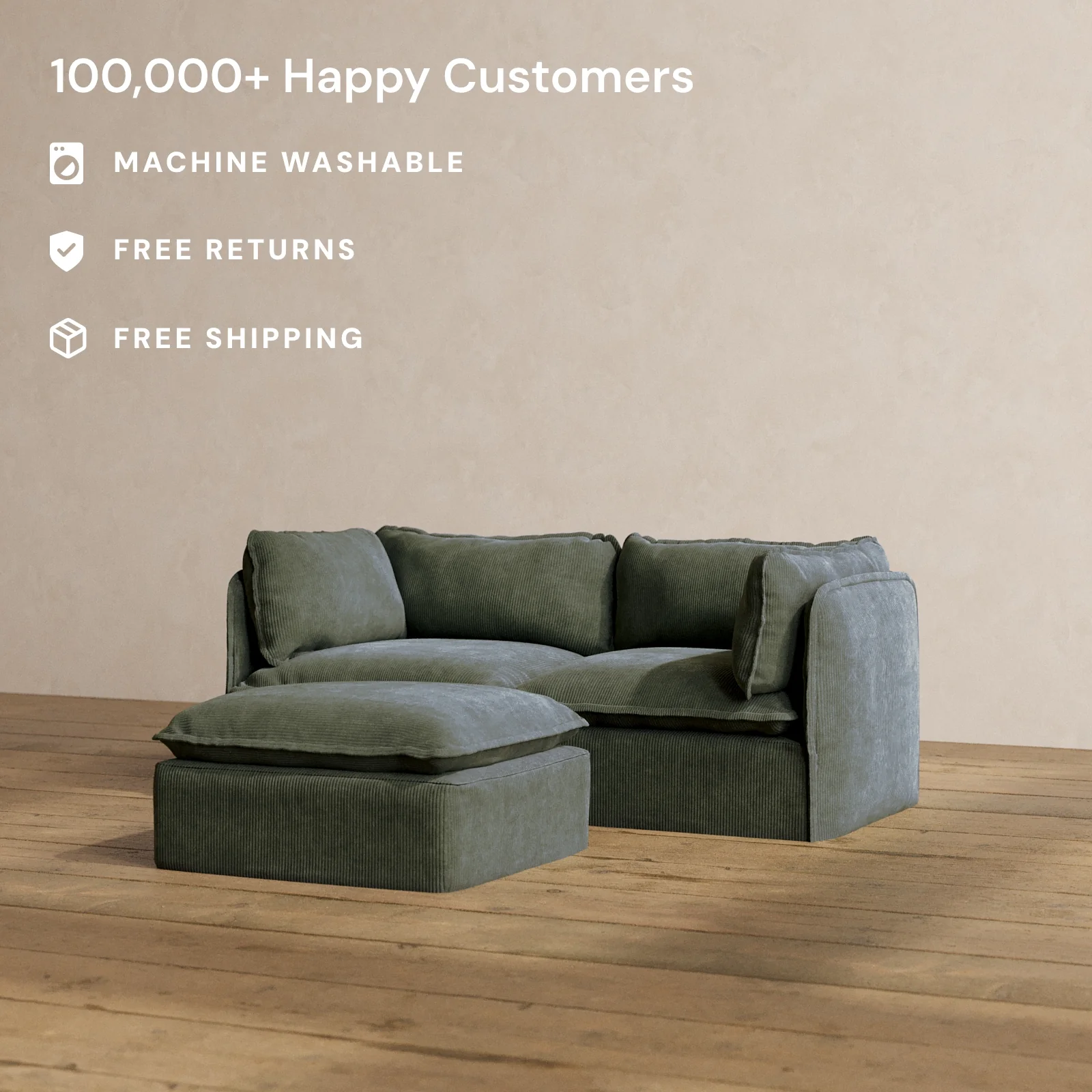 Modular Washable 2-Seater + Ottoman in Olivine | Memorix+ Seat | Contour Pillow - Image 2