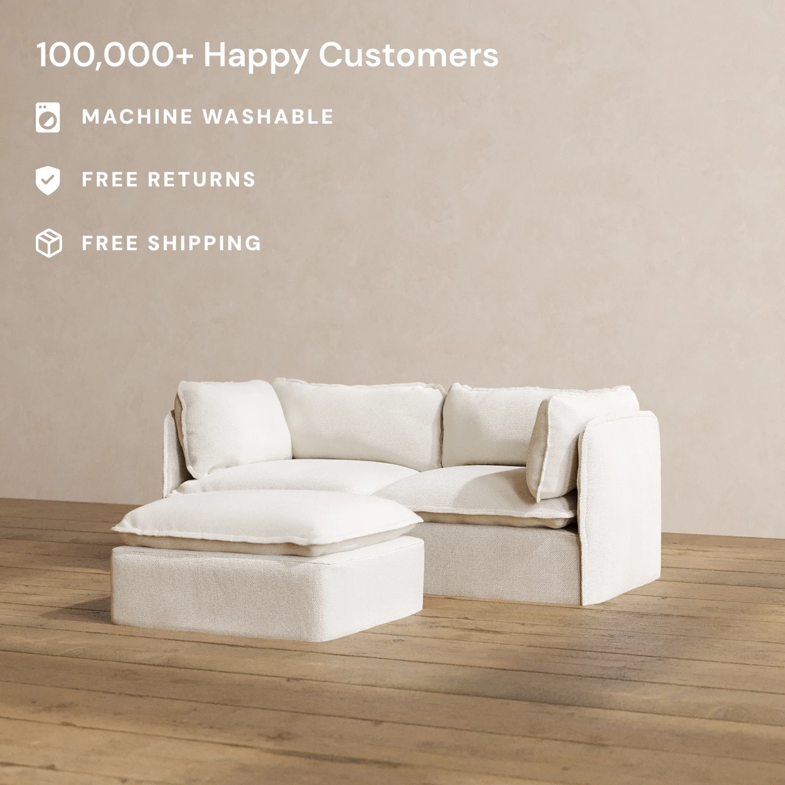 Modular Washable 2-Seater + Ottoman in Powder | Memorix+ Seat | Contour Pillow - Image 2