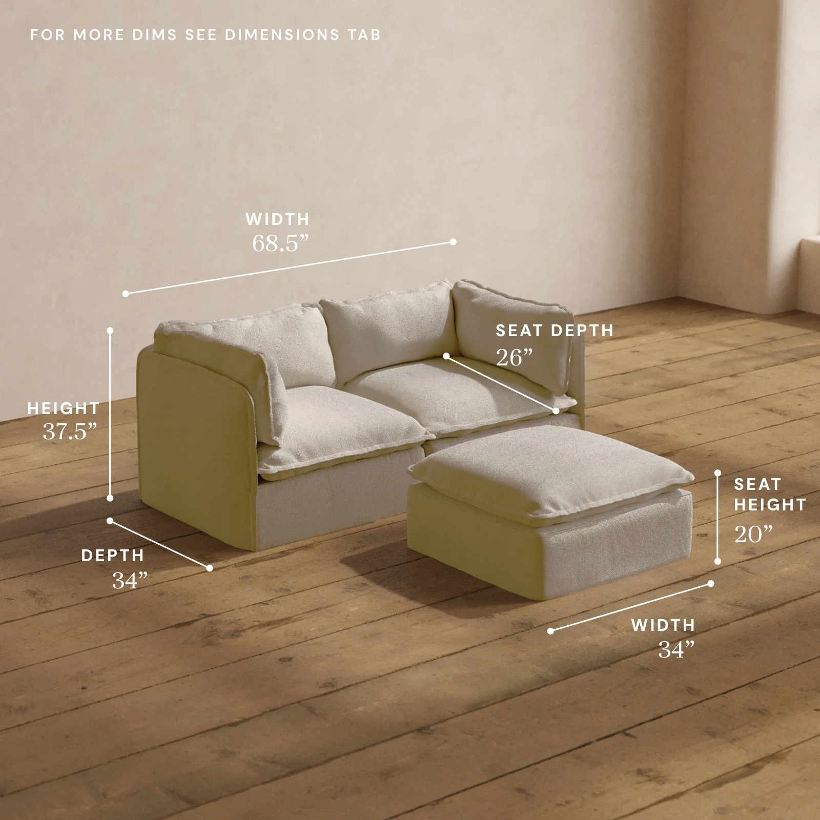 Modular Washable 2-Seater + Ottoman in Powder | Memorix+ Seat | Contour Pillow - Image 5