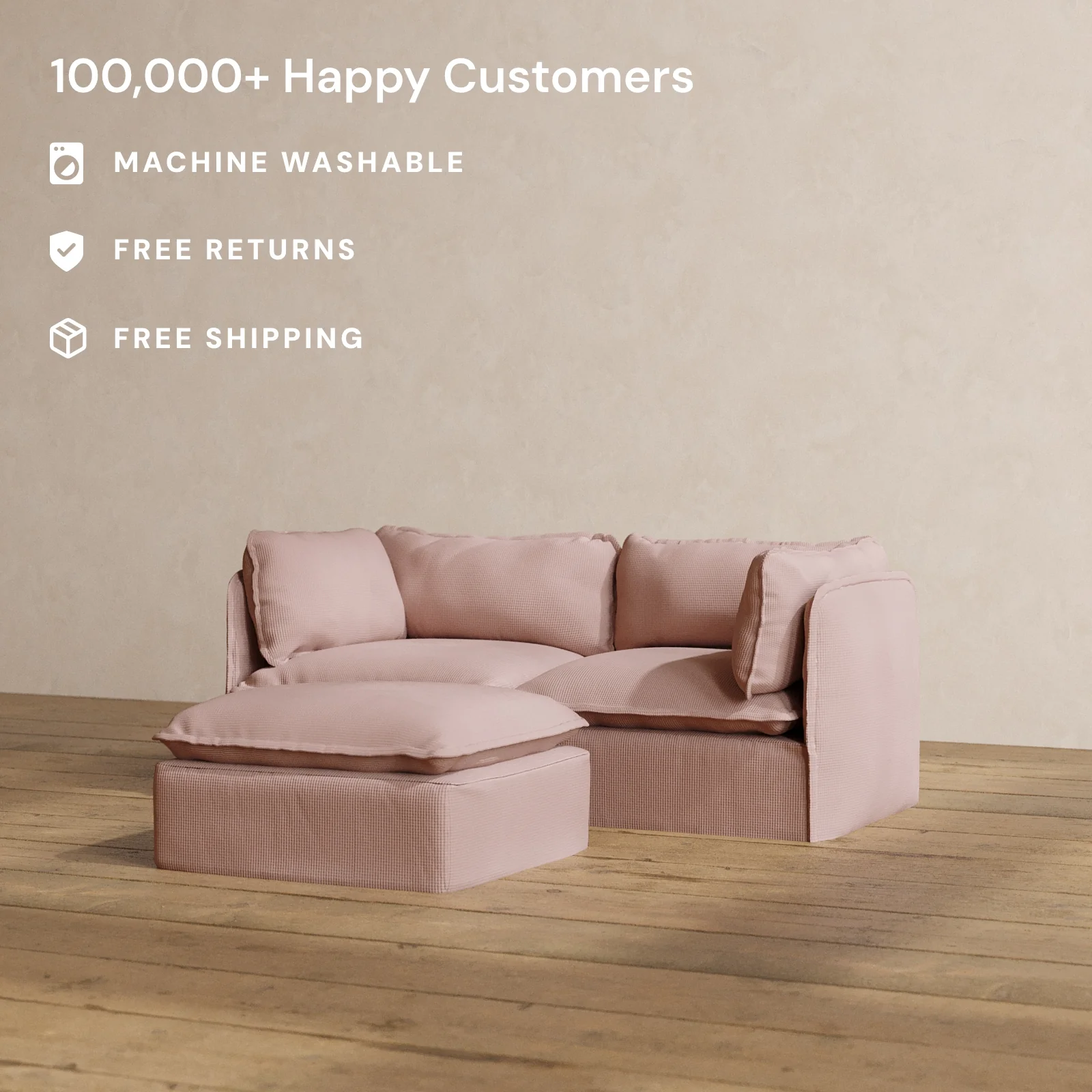 Modular Washable 2-Seater + Ottoman in Sakura | Deluxe+ Seat | Cloud Pillow - Image 2