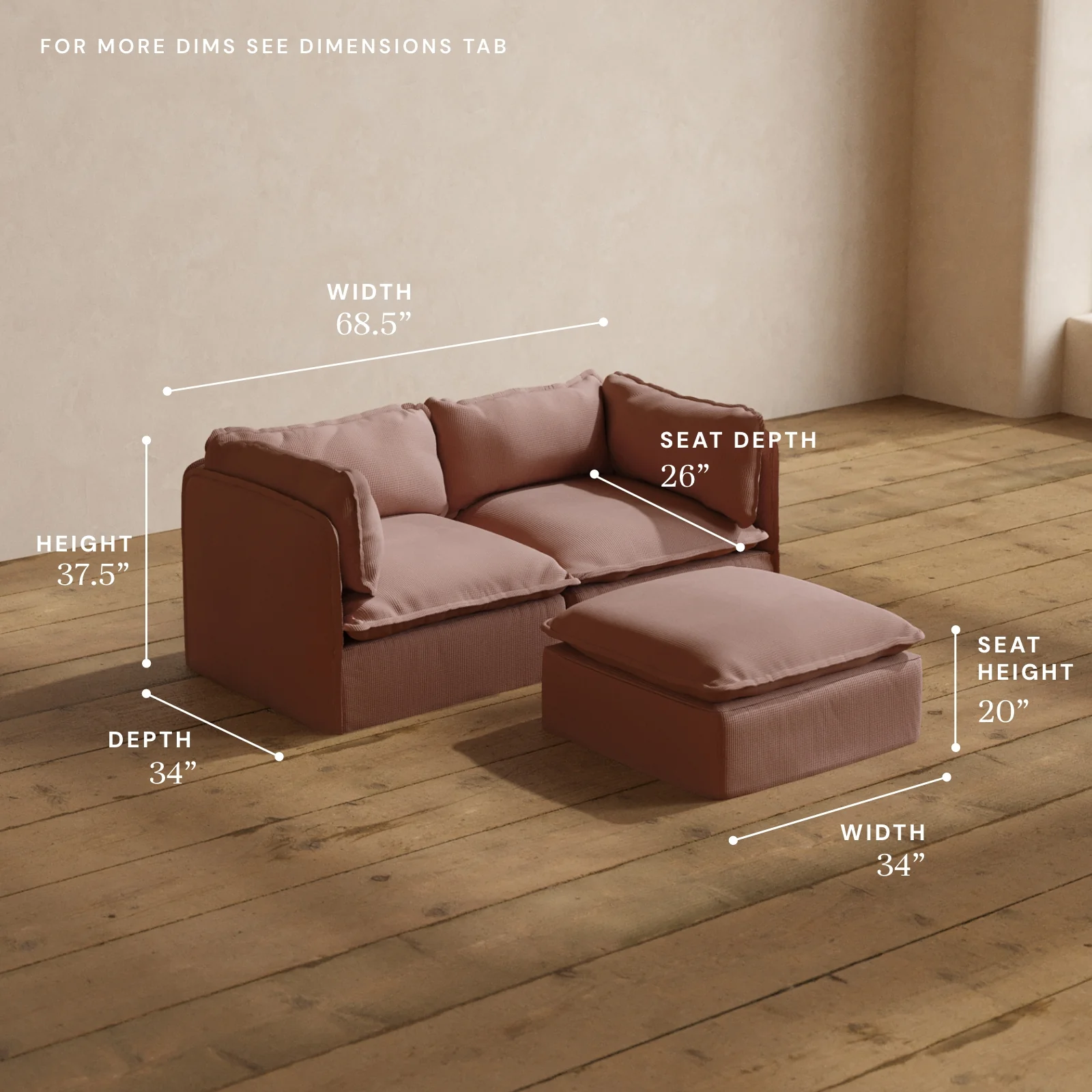 Modular Washable 2-Seater + Ottoman in Sakura | Deluxe+ Seat | Cloud Pillow - Image 5