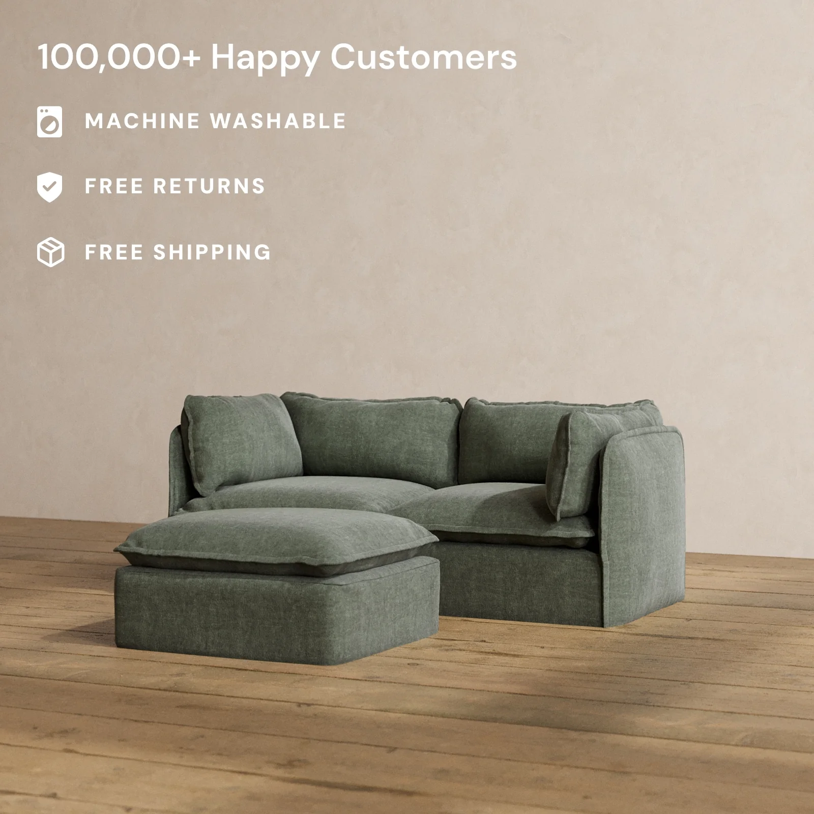 Modular Washable 2-Seater + Ottoman in Willow | Memorix+ Seat | Contour Pillow - Image 2