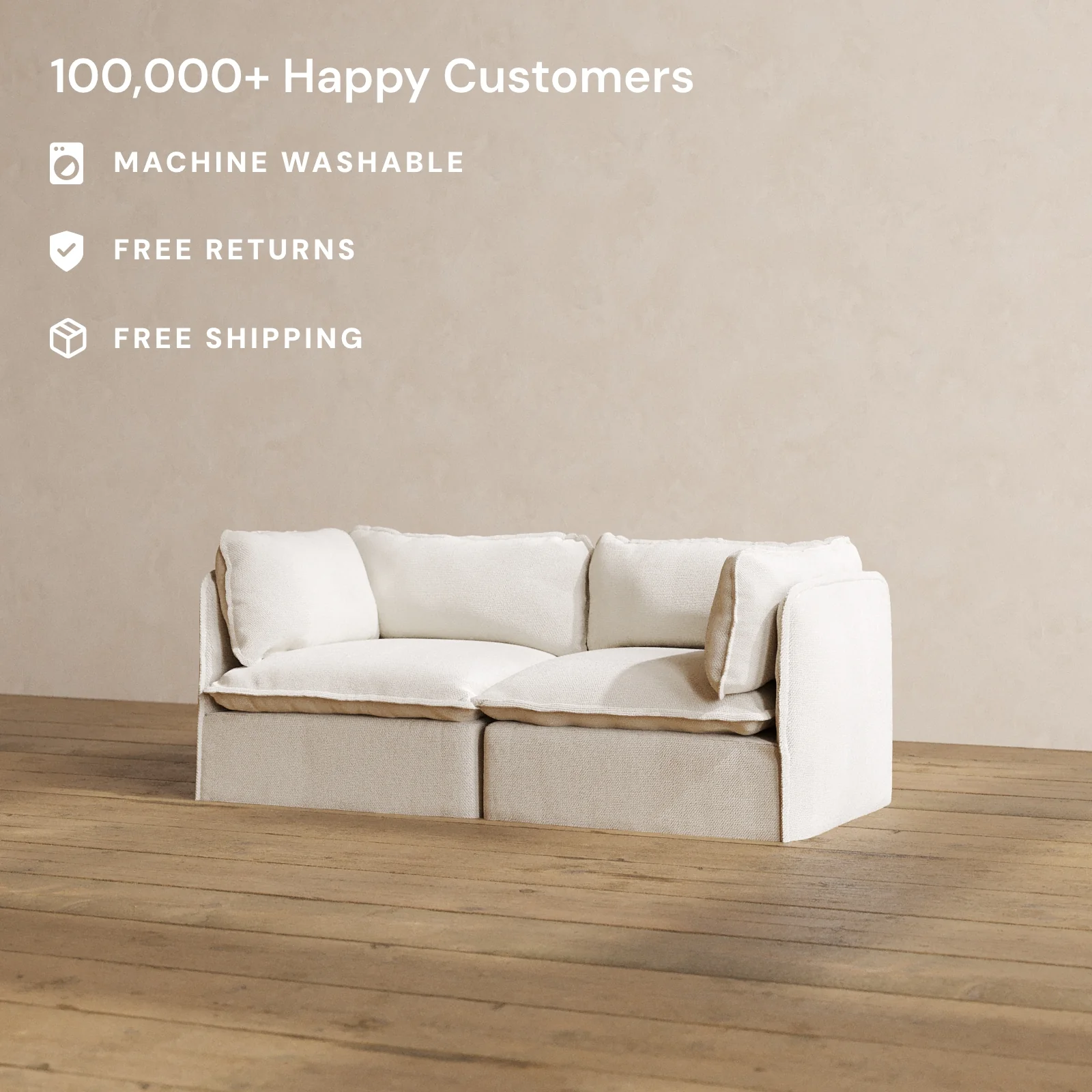 Modular Washable 2-Seater in Powder | Deluxe+ Seat | Cloud Pillow - Image 2