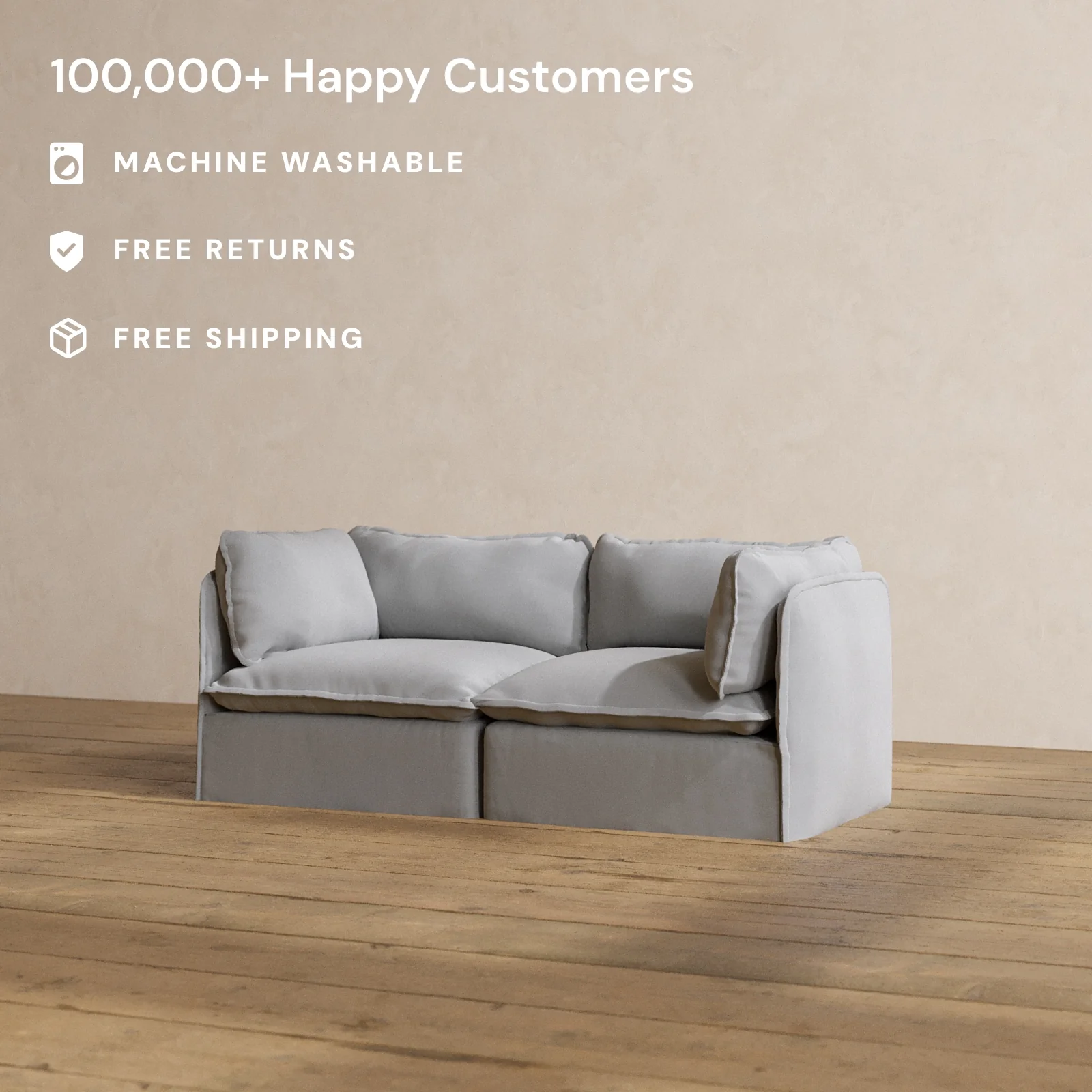 Modular Washable 2-Seater in Pumice | Memorix+ Seat | Contour Pillow - Image 2