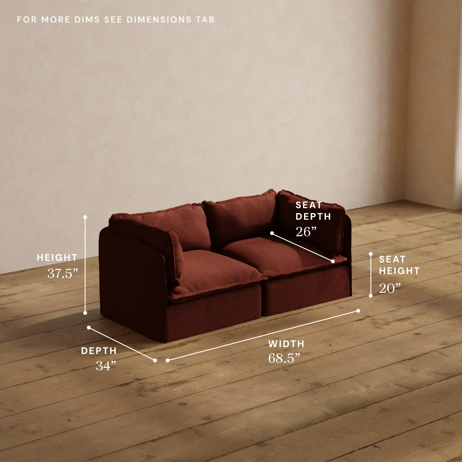 Modular Washable 2-Seater in Rust | Deluxe+ Seat | Cloud Pillow - Image 5