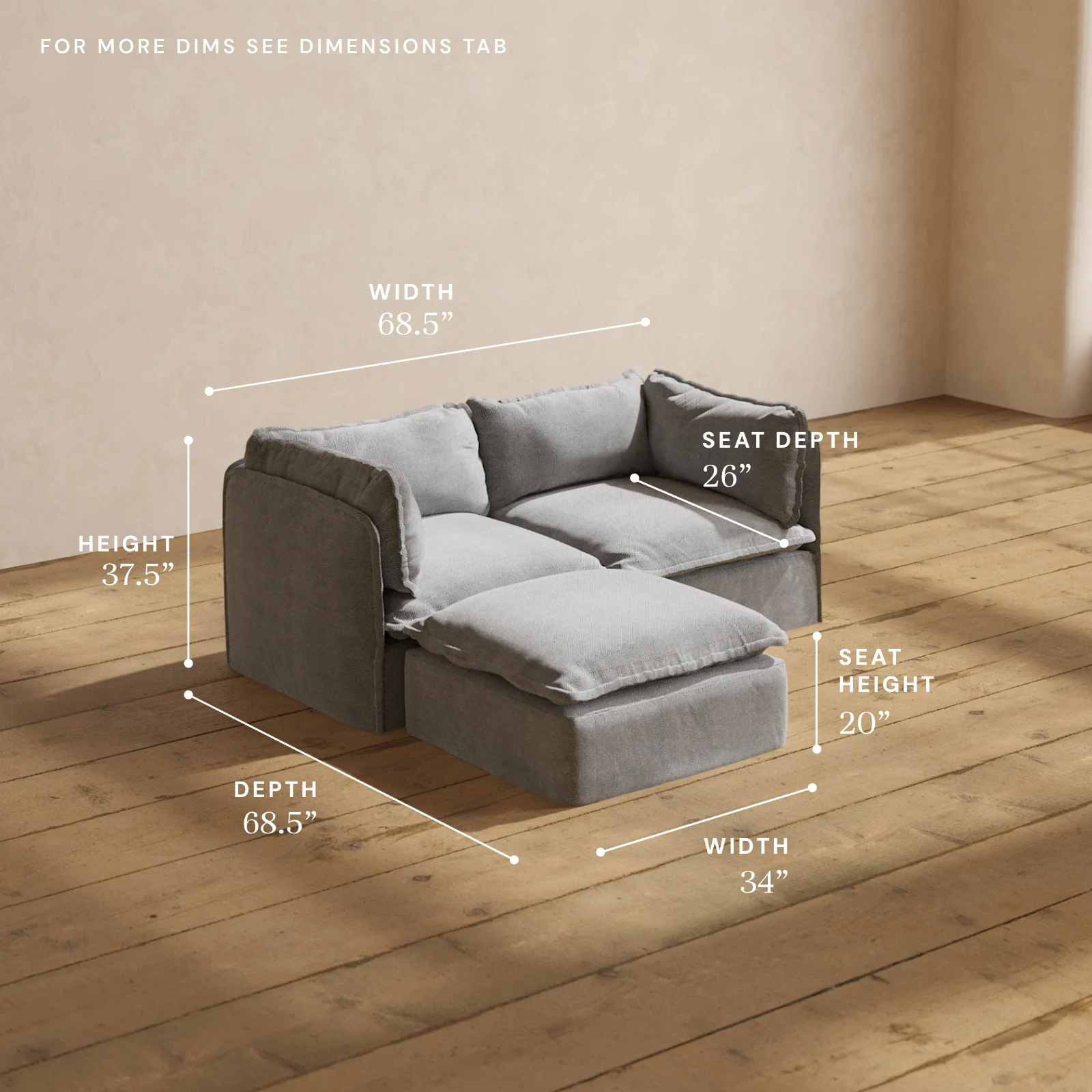 Modular Washable 2-Seater Sectional in Ash | Deluxe+ Seat | Cloud Pillow - Image 5