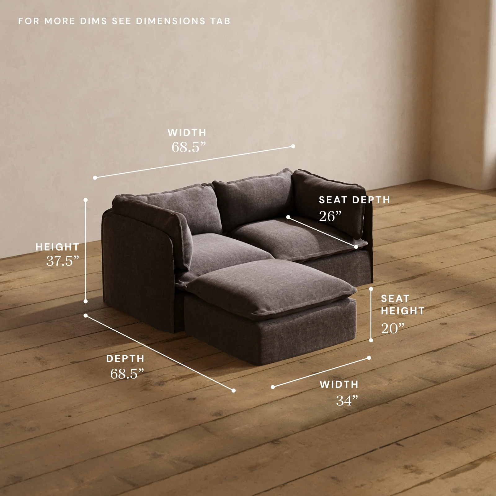 Modular Washable 2-Seater Sectional in Caviar | Deluxe+ Seat | Cloud Pillow - Image 5