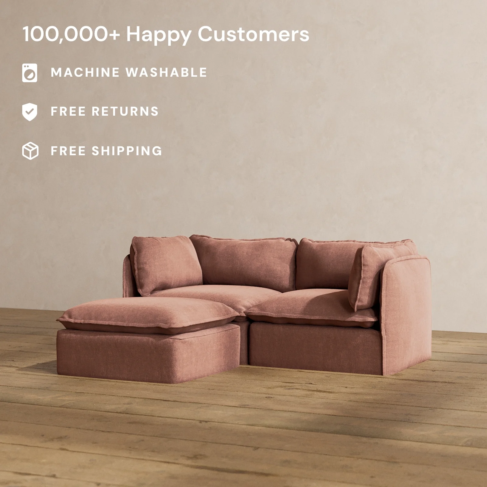Modular Washable 2-Seater Sectional in Chestnut | Memorix+ Seat | Contour Pillow - Image 2