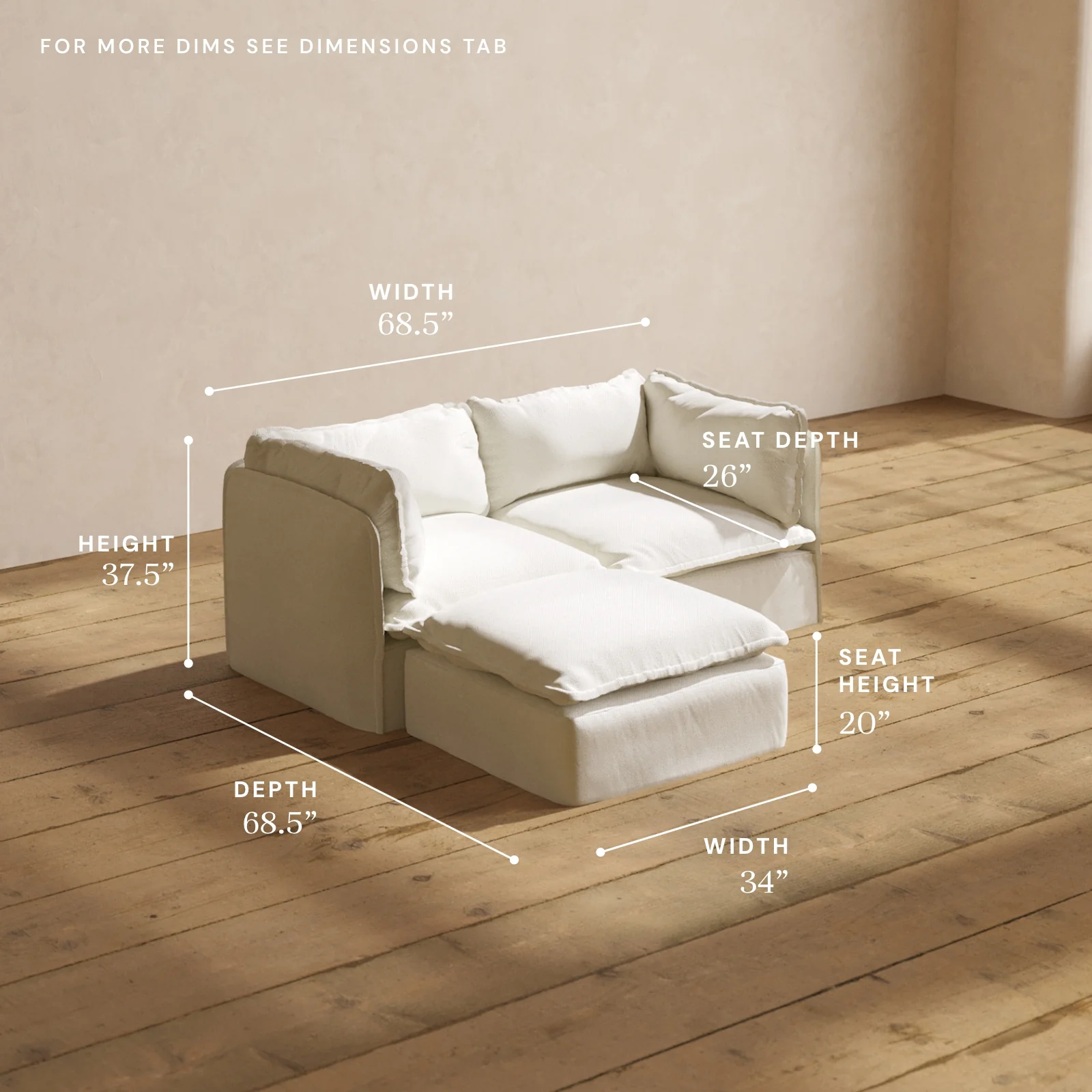 Modular Washable 2-Seater Sectional in Eggshell | Memorix+ Seat | Contour Pillow - Image 5