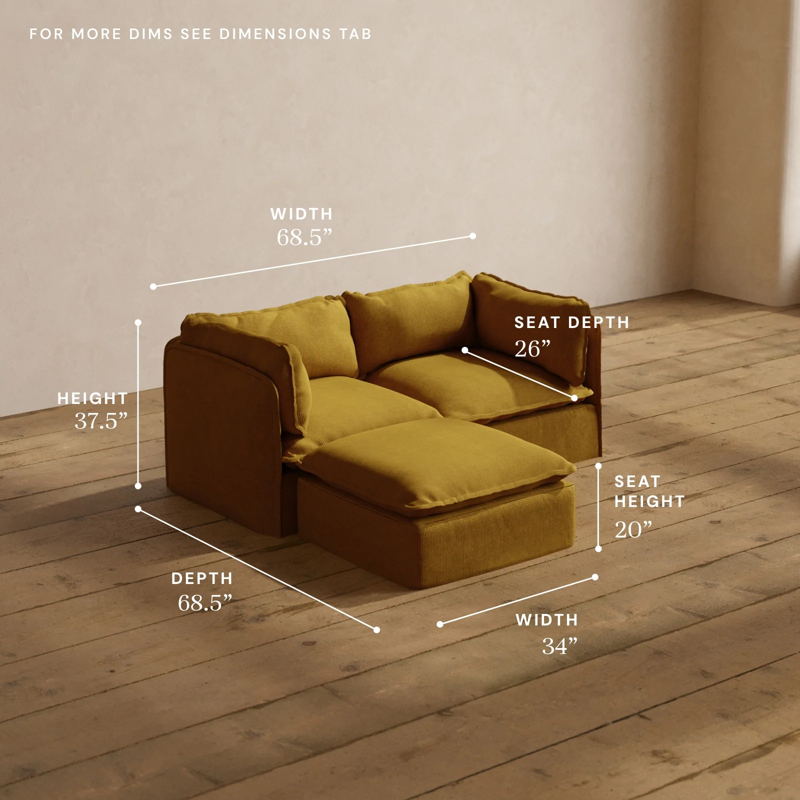 Modular Washable 2-Seater Sectional in Kiiro | Deluxe+ Seat | Cloud Pillow - Image 5