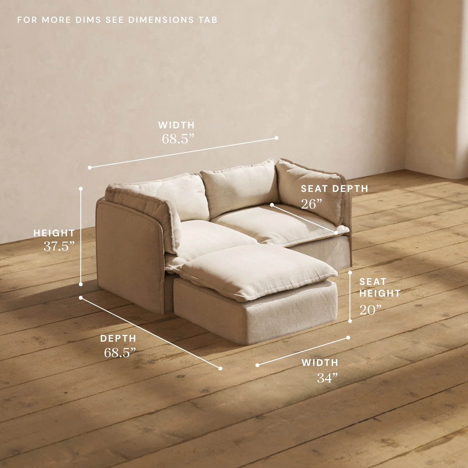 Modular Washable 2-Seater Sectional in Oat | Memorix+ Seat | Contour Pillow - Image 5