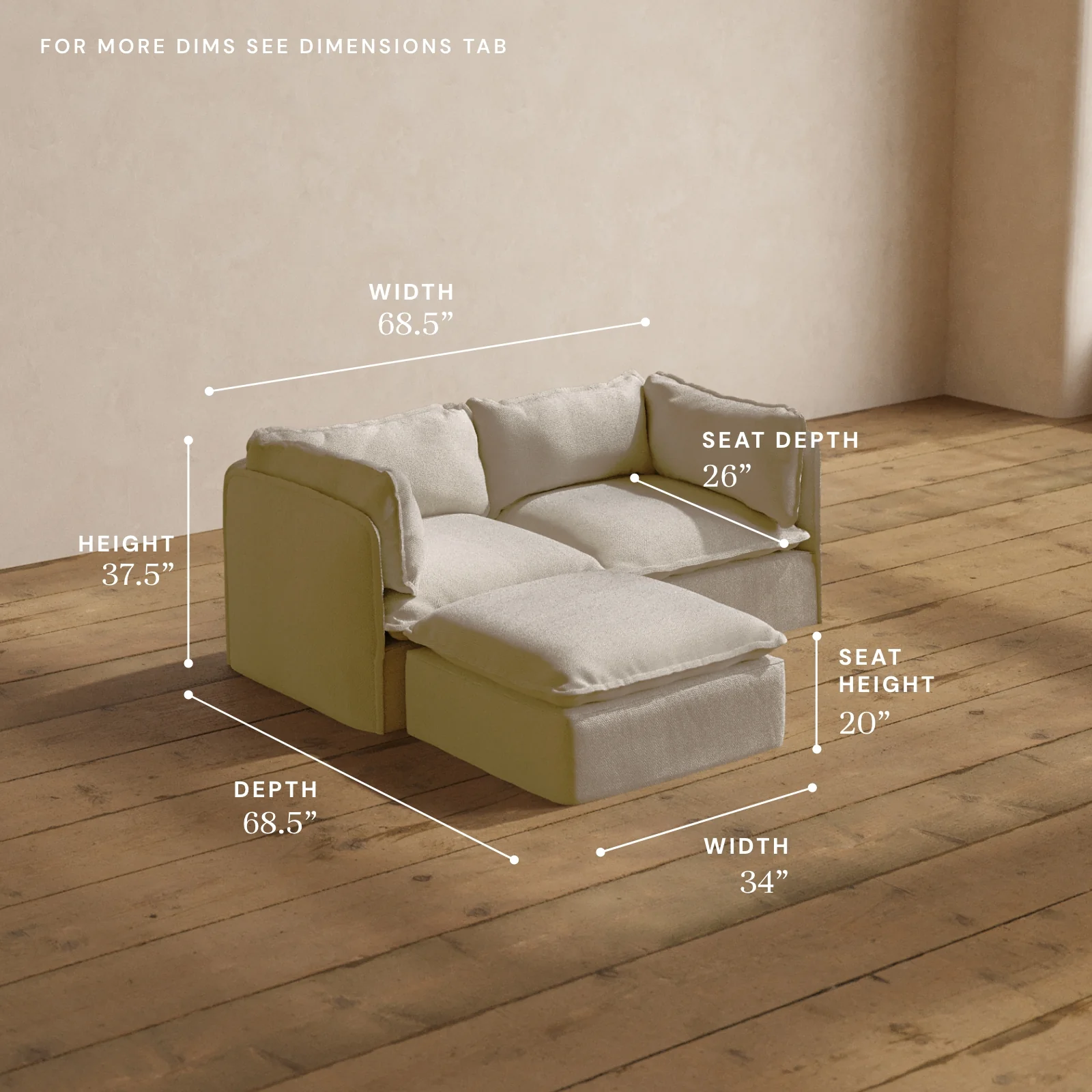 Modular Washable 2-Seater Sectional in Powder | Memorix+ Seat | Contour Pillow - Image 5