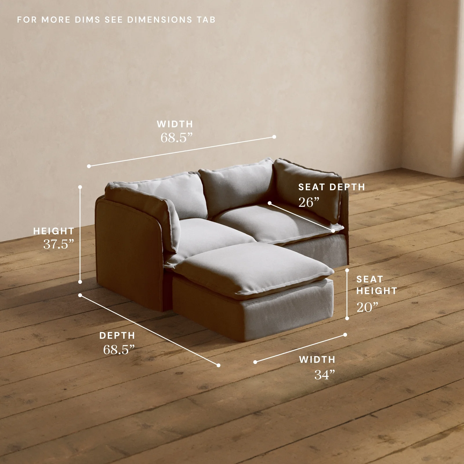 Modular Washable 2-Seater Sectional in Pumice | Memorix+ Seat | Contour Pillow - Image 5