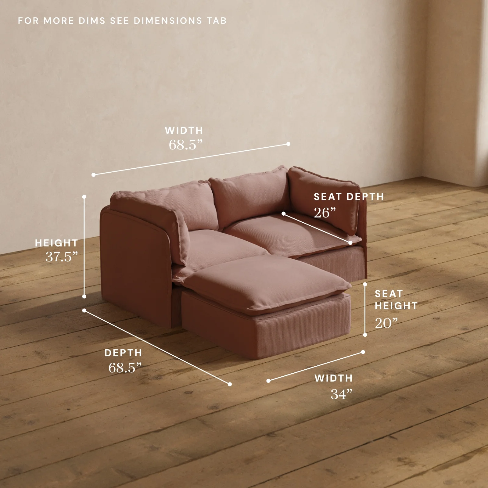 Modular Washable 2-Seater Sectional in Sakura | Memorix+ Seat | Contour Pillow - Image 5
