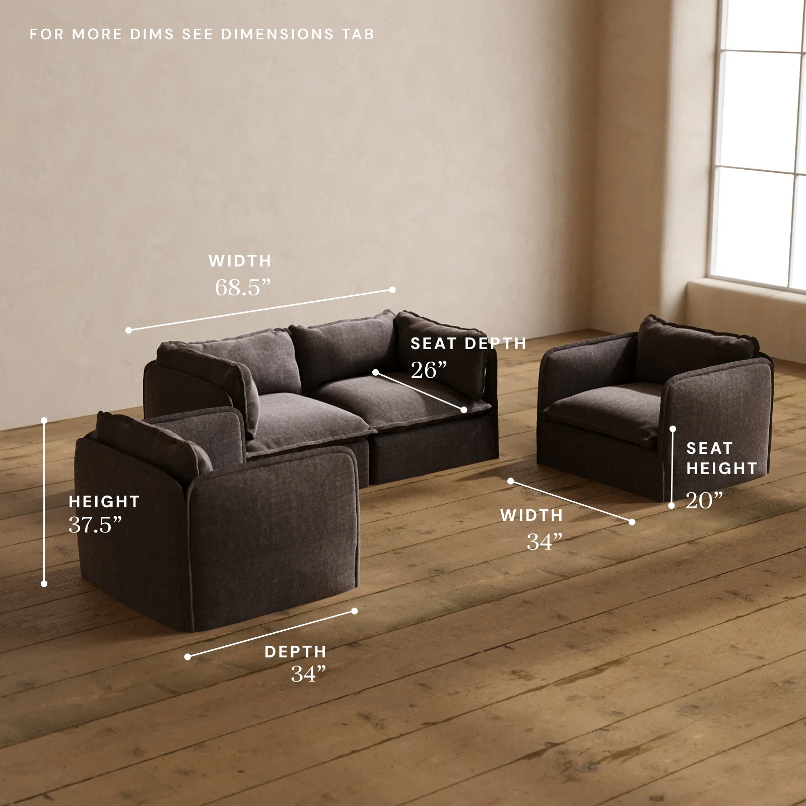 Modular Washable 2-Seater Sofa + Armchair Set in Caviar | Deluxe+ Seat | Cloud Pillow - Image 5